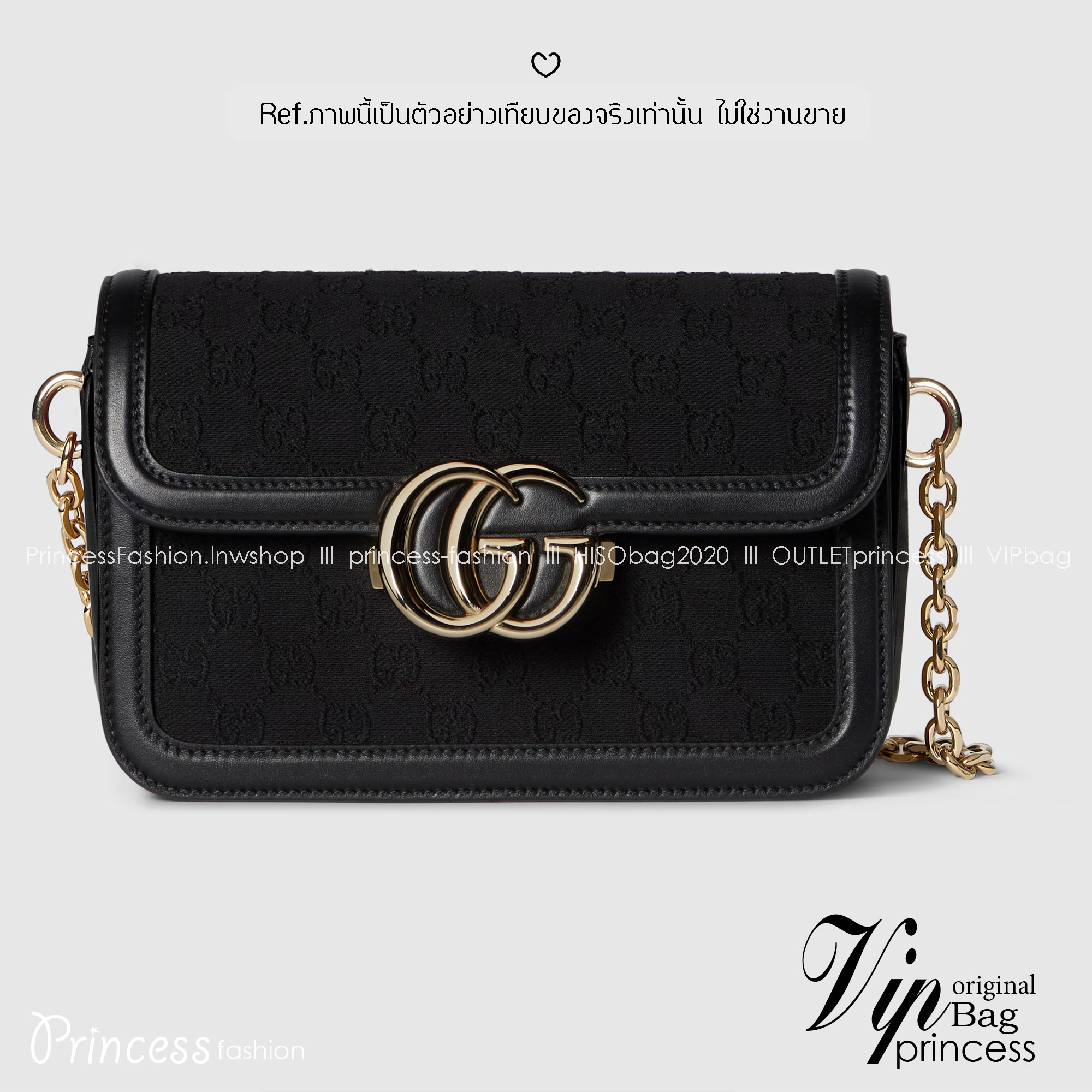 GUCCI Go small shoulder bag กระเป๋าสะพายไหล่ใหม่ล่าสุด พร้อมสาย 2 เส้น สายโซ่และสายหนังถอดได้ ทรงคลาสสิคสวยผู้ดี ตัวกระเป๋าเป็นงานผ้าทอลายโลโก้