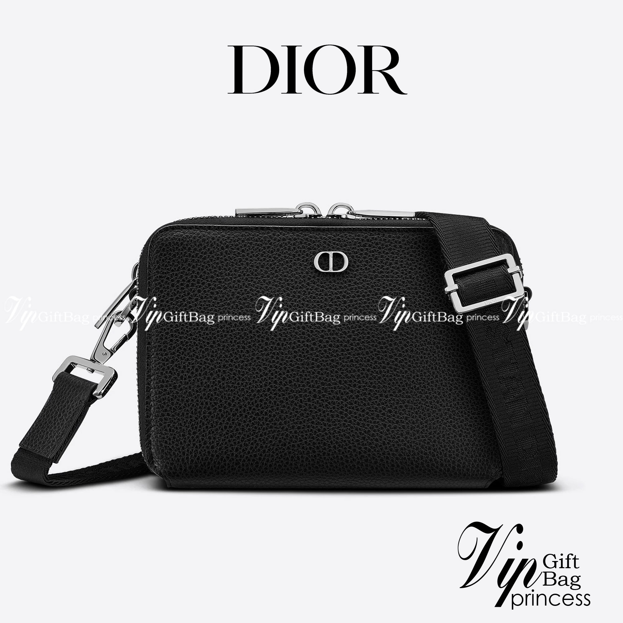 หนังแท้ CHRISTIAN DIOR BLACK GRAINED CALFSKIN POUCH WITH SHOULDER STRAP BAG พร้อมส่งที่ไทย เกรดออริจินอลหนังแท้ทั้งใบ ภาพสินค้าถ่ายจากงานขายจริง ใช้งานต่างประเทศได้