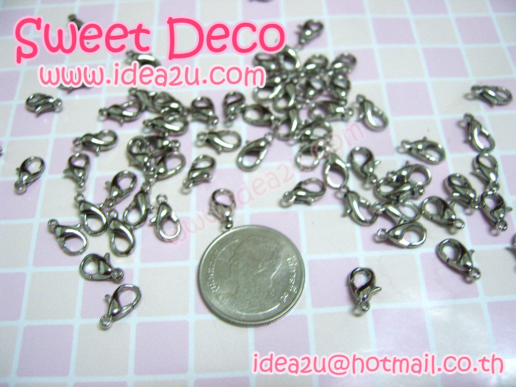 ตะขอก้ามปูชุบโรเดี่ยม ขนาด1cm (1แพ็ค10 ชิ้น 40บาท)