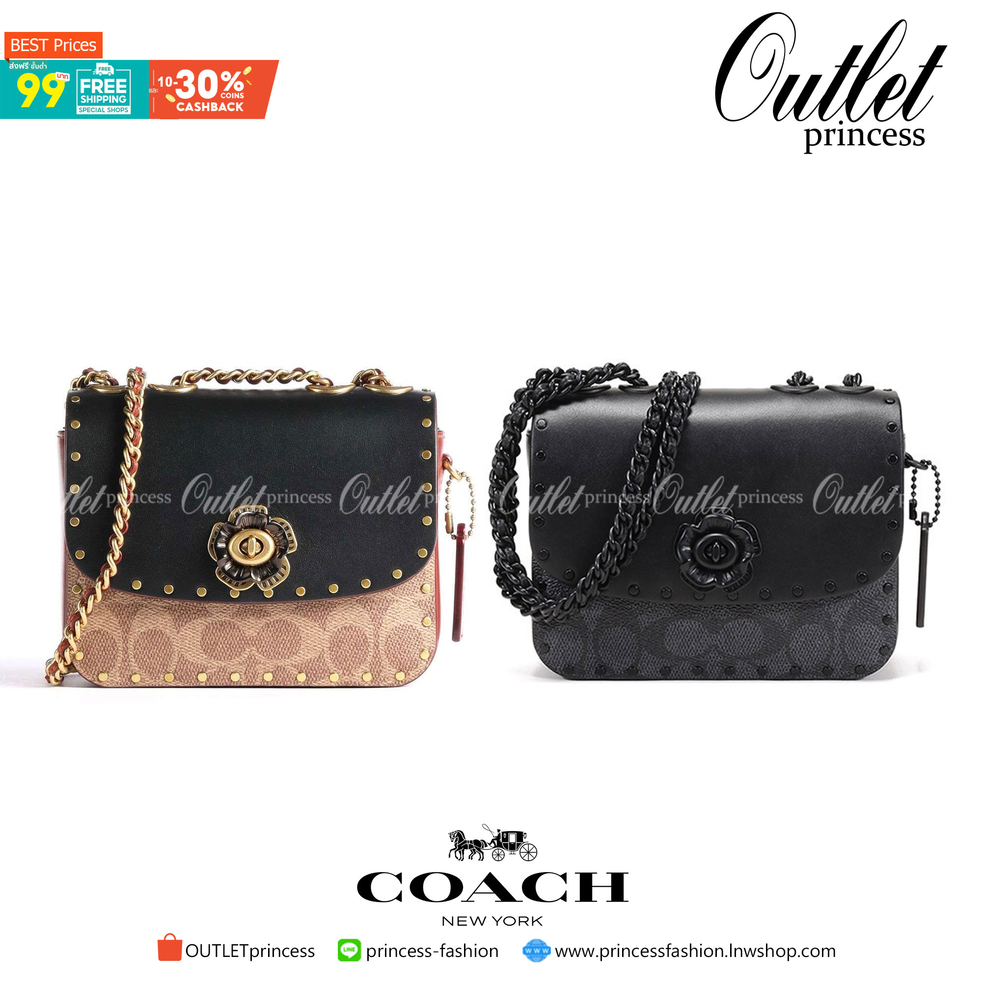 COACH C2462 MADISON SHOULDER BAG 16 IN SIGNATURE CANVAS WITH RIVETS (B4NQ4) กระเป๋าสะพายข้าง ไซส์กะทัดรัด พกพาง่าย น้ำหนักเบา ดีไซน์สวย โดดเด่นด้วยตัวล็อครูปดอกไม้ สีสันตกแต่งตัดกันกับลายซีอย่างลงตัว วัสดุหนังแคนวาสเคลือบลาย ภายในแบ่งสัดส่วนให้อย่างดี มาพ