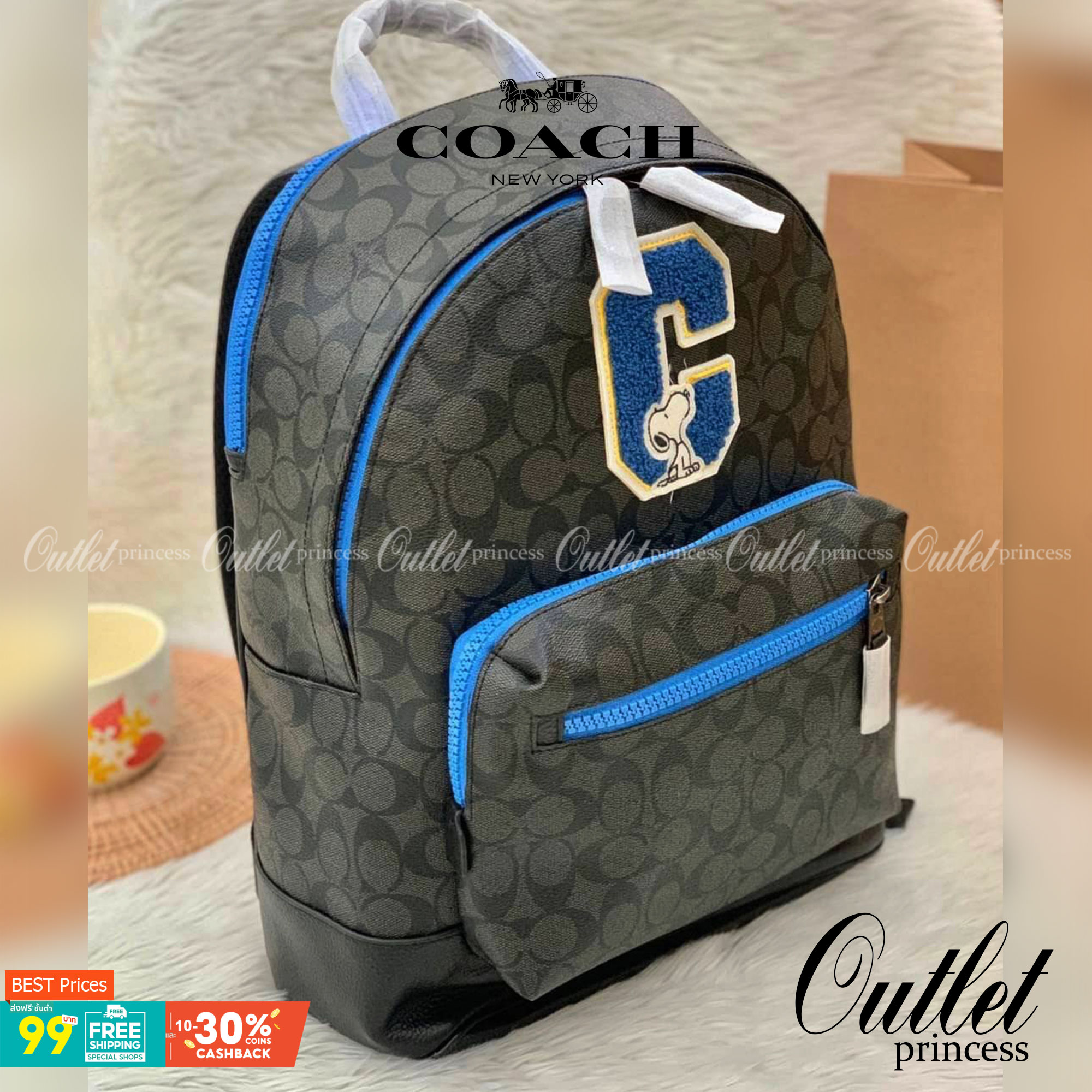 เป้รุ่นใหญ่ คู่ใจไปไหนไปกันค่าาา 🔺ใช้ได้ทั้งชาย//หญิง นะคะรุ่นนี้ Coach C5511 X Peanuts West Backpack In Signature Canvas With Varsity Patches 📌พร้อมส่ง! กระเป๋าสะพายหลังแบบมีหูหิ้ว หนังแท้อย่างดี หนังนิ่มมือดีมากค่ะ! 🌈จุดเด่นตรงด้