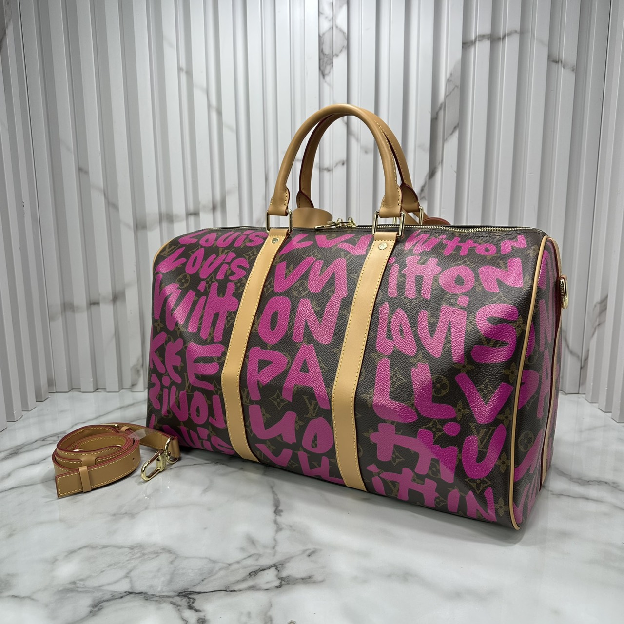 ORI หนังแท้ | LV Stephen Sprouse Graffiti Keepall 42cm กระเป๋าสะพายทรงคีฟออลใบใหญ่ ลวดลายตัวอักษรกราฟฟิกเต็มใบ