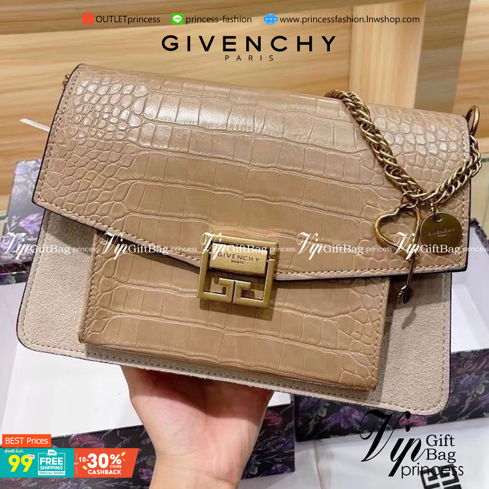 GIVENCHY GV3 CROCODILE-EFFECT SHOULDER BAG กระเป๋าสะพายหนังลายจระเข้ เปิดหน้าอะไหล่ทอง สวยหรูดูแพงตามแบบฉบับแบรนด์ งานจริงสวยจริงจังมากกก ไม่พูดเยอะ ควรมีค่าา!!!