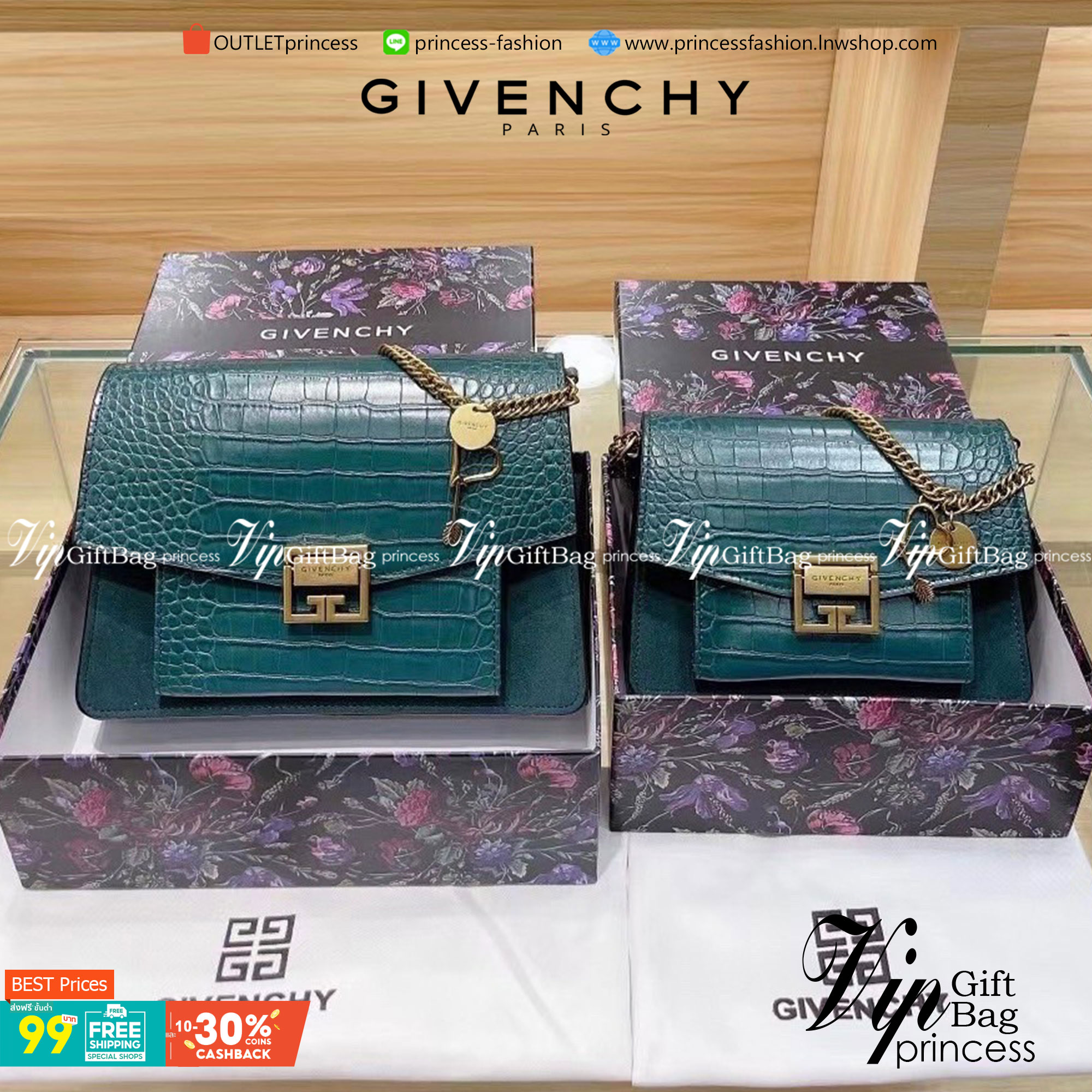 GIVENCHY GV3 CROCODILE-EFFECT SHOULDER BAG กระเป๋าสะพายหนังลายจระเข้ เปิดหน้าอะไหล่ทอง สวยหรูดูแพงตามแบบฉบับแบรนด์ งานจริงสวยจริงจังมากกก ไม่พูดเยอะ ควรมีค่าา!!!