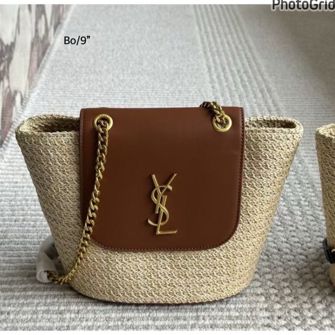 YSL Mini Manon in raffia Shoulder Bag / YSL Bucket Bag กระเป๋าดีไซส์สานทันสมัย เรียบหรู อะไหล่ทองสวยคลาสสิก