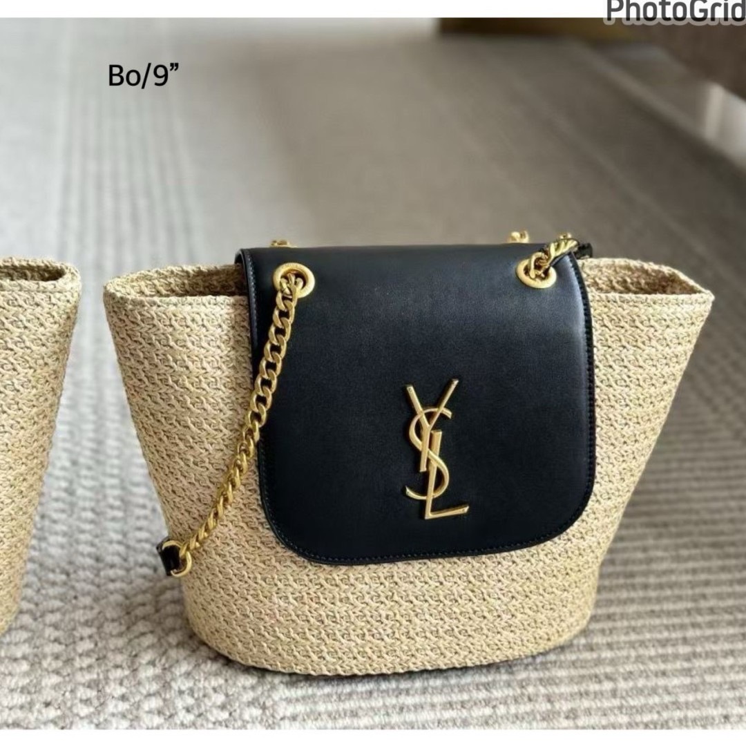 YSL Mini Manon in raffia Shoulder Bag / YSL Bucket Bag กระเป๋าดีไซส์สานทันสมัย เรียบหรู อะไหล่ทองสวยคลาสสิก
