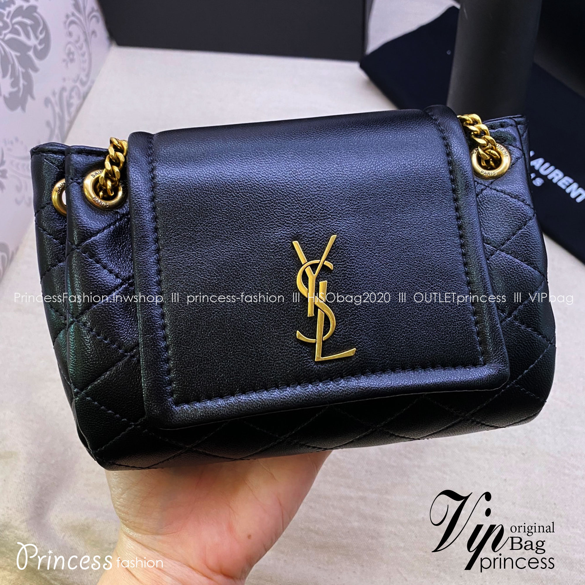 YSL mini nolita Black กระเป๋าสะพายดีไซน์หรูไซส์มินิ เกรดออริ สลับแท้ 1:1 ใช้ต่างประเทศได้ Nolita bag with front flap