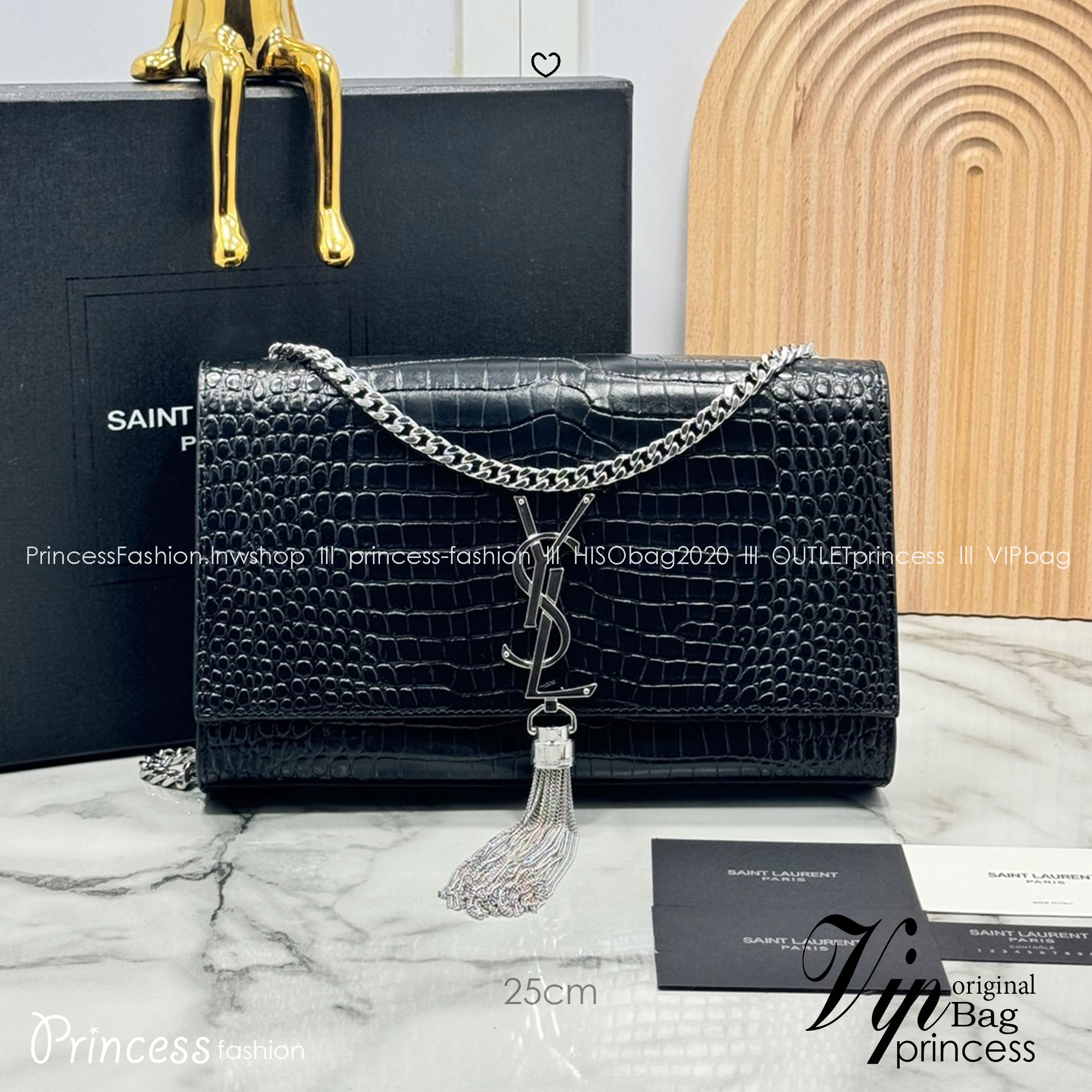 ORI หนังแท้ | 24cm Ysl Kate Croc Tassel Bag / YSL Woc Bag กระเป๋าสะพายทรง woc เรียบหรูดูแพงที่แท้จริง งานหนังลายจรเข้เต็มใบโดดเด่นด้วยโลโก้แบรนด์สุดหรู พร้อมพู่ห้อย รุ่นฮิตลอดกาลดูดีมีระดับ