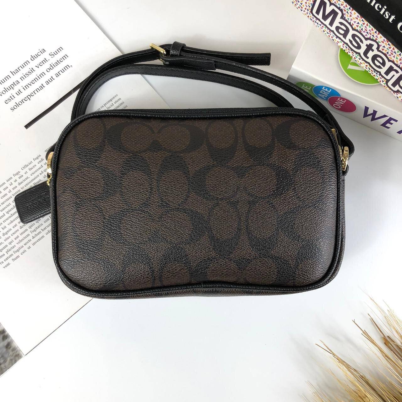 ของแท้ 💯% Coach Double Zip Jes Crossbody Signature Leather shoulder Purse Multi กระเป๋าสะพาย