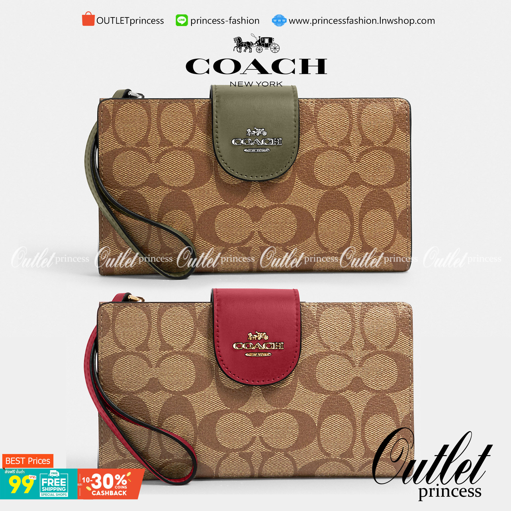 COACH Tech Phone Wallet In Colorblock Signature Canvas (COACH C2874) อีกหนึ่ง collection ของกระเป๋าสตางค์ที่ดีไซน์ทันสมัยให้ใช้งานได้แบบครบครัน เป็นกระเป๋าสตางค์ ที่มีช่องสำหรับใส่โทรศัพท์มือถือ ธนบัตร เหรียญ และบัตรต่าง ๆ ใช้งานแบบ2ด้าน เพิ่มความสะดวกสบา