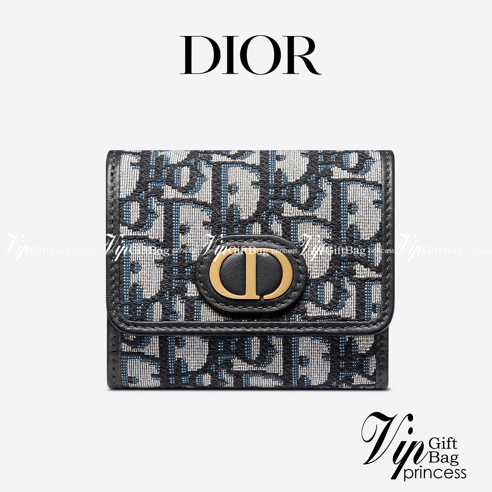 DIOR 30 Montaigne Lotus Wallet Blue Dior Oblique Jacquard กระเป๋าสตางค์แบรนด์หรู พร้อมส่งที่ไทย ภาพสินค้าถ่ายจากงานขายจริง ใช้งานต่างประเทศได้