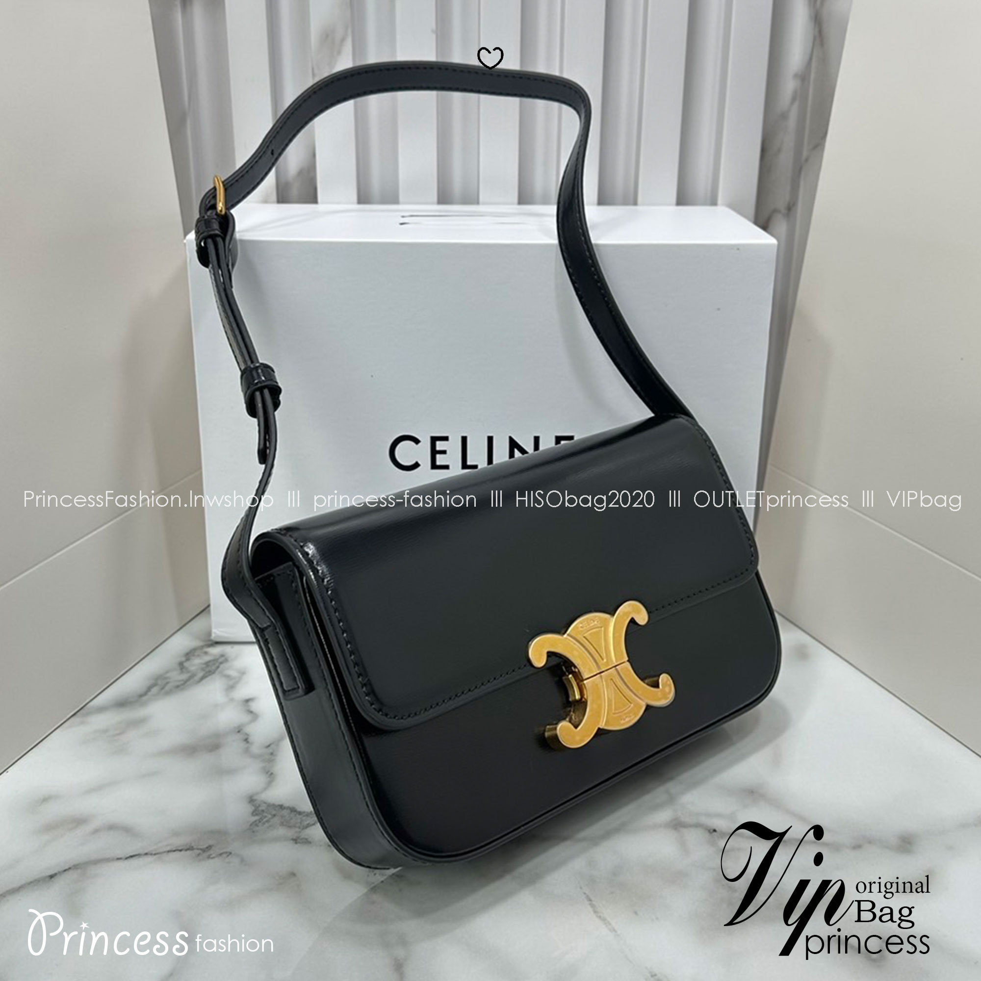 CELINE TRIOMPHE SHOULDER BAG / Celine SHOULDER BAG CLAUDE in shiny กระเป๋าสะพายไหล่ พร้อมสายสะพาย 2 เส้น เกรดออริ 1:1 ใช้งานต่างประเทศได้