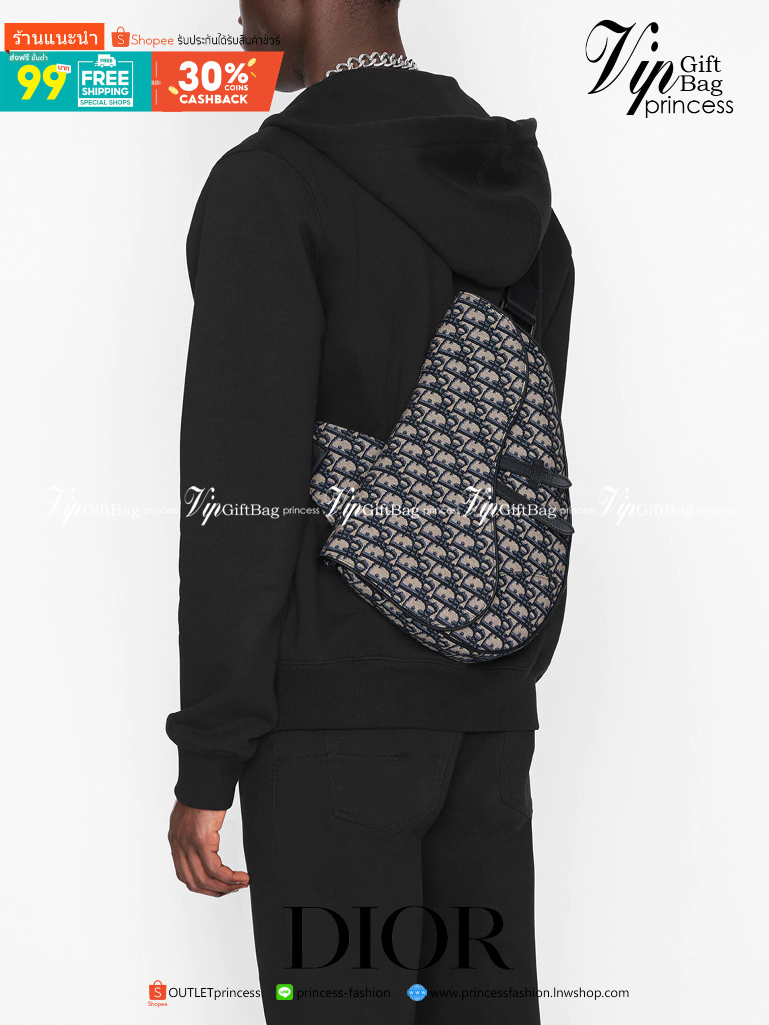 หนังแท้ DIOR MAXI SADDLE BAG Beige and Black Dior Oblique Jacquard พร้อมส่งที่ไทย งานหนังแท้และผ้าแจ็คการ์ดออริจินอล ภาพสินค้าถ่ายจากงานขายจริง ใช้งานต่างประเทศได้
