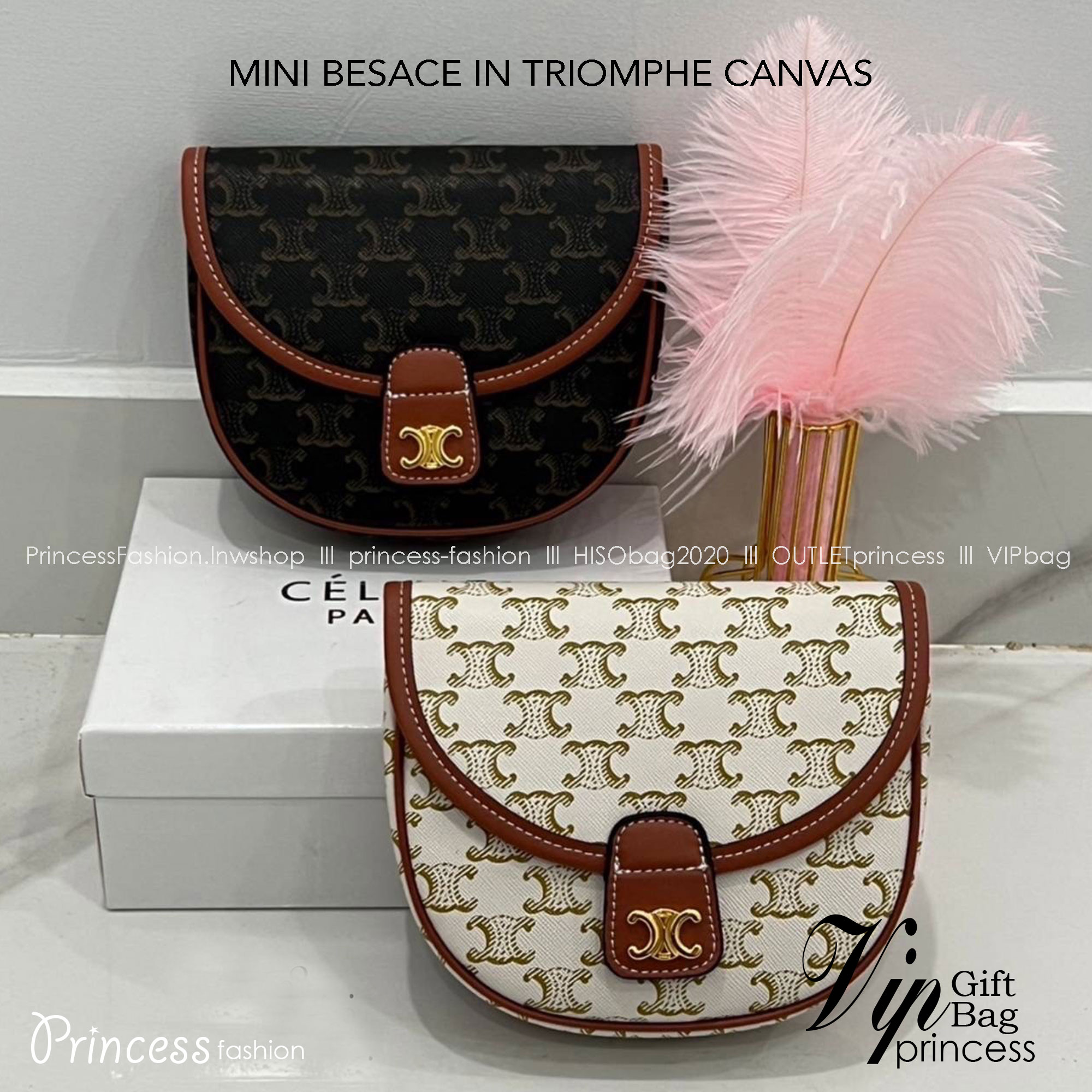 CELINE MINI BESACE IN TRIOMPHE CANVAS กระเป๋าทรงครอสบอดี้ ลายโมโนแกรมวินเทจ รุ่นที่ดาราเกาหลีใช้กันเยอะมาก และเป็นอีกหนึ่งใบที่ครองใจสาวๆ ทั้งในไทยและเทศ
