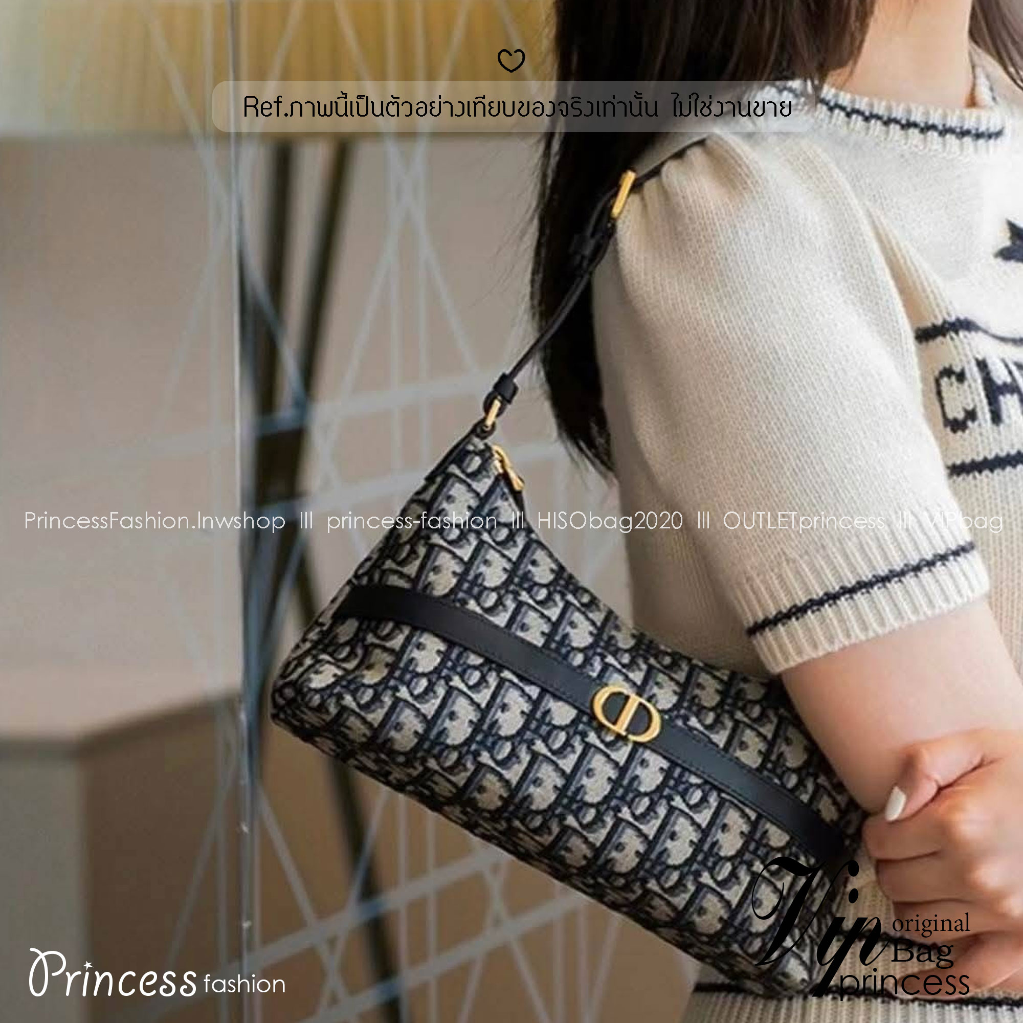 ORI หนังแท้ | DIOR Mini 30 Montaigne Cigale bag / DIOR Mini Miss Caro Cigale bag กระเป๋าสะพายไหล่ทรงโฮโบ ขนาดมินิเสริมไลน์ 30 Montaigne ด้วยรูปทรงทันสมัยและประณีตบรรจง