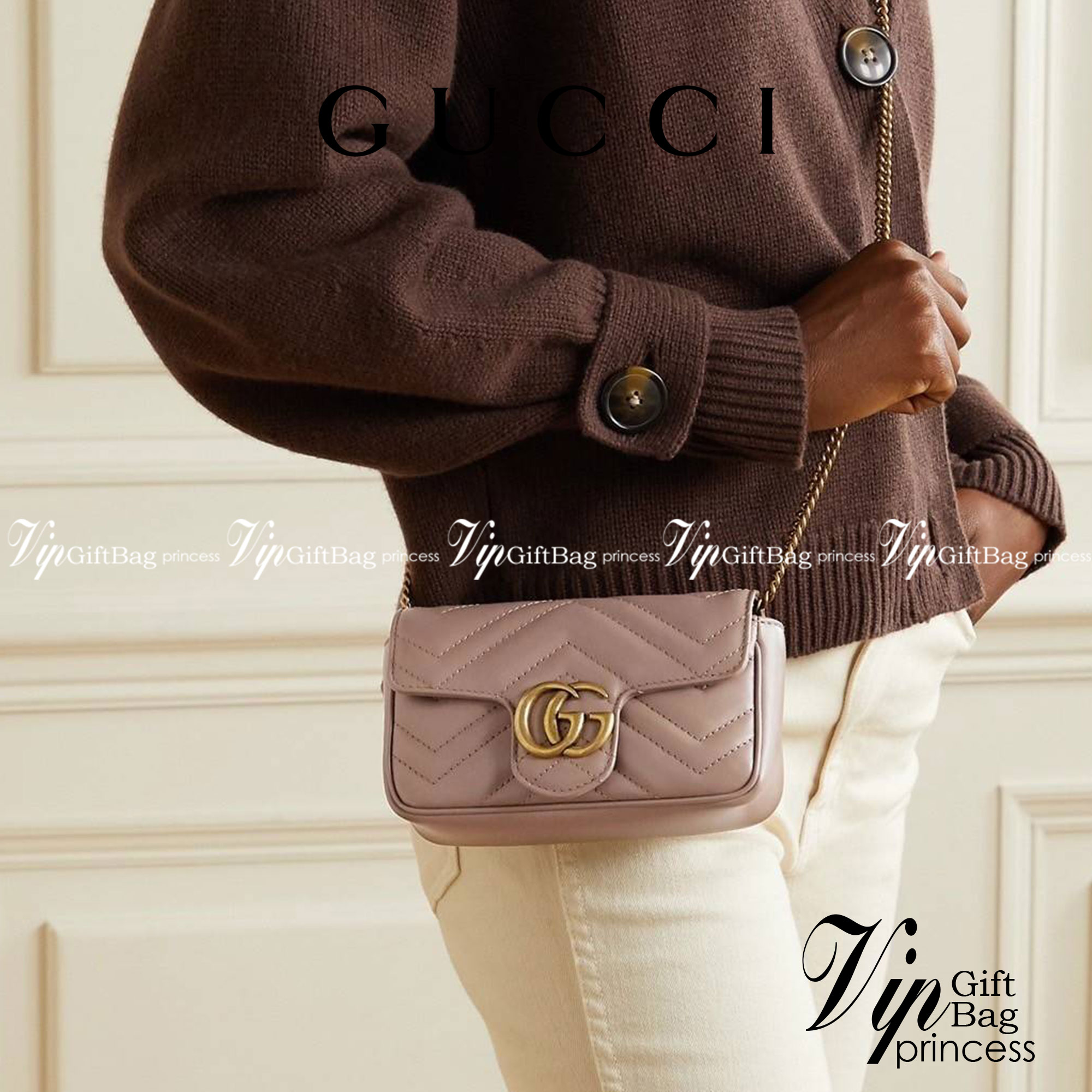 Gucci Marmont Super mini Premiumgift กระเป๋าสะพายข้างใบเล็ก น้องมินิ น่ารั๊กมุ้งมิ้ง วัสดุหนังเชฟรอน สายสะพายแบบโซ่ อะไหล่ทองหรูหรา ด้านหน้าประดับโลโก้แบรนด์หรู ทนทาน แข็งแรง น้ำหนักเบา ใส่ตังค์ใส่โทรศัพท์ Iphone+ ได้ น่ารักมุ้งมิ้ง ไม่ควรพลาดเลยค่า
