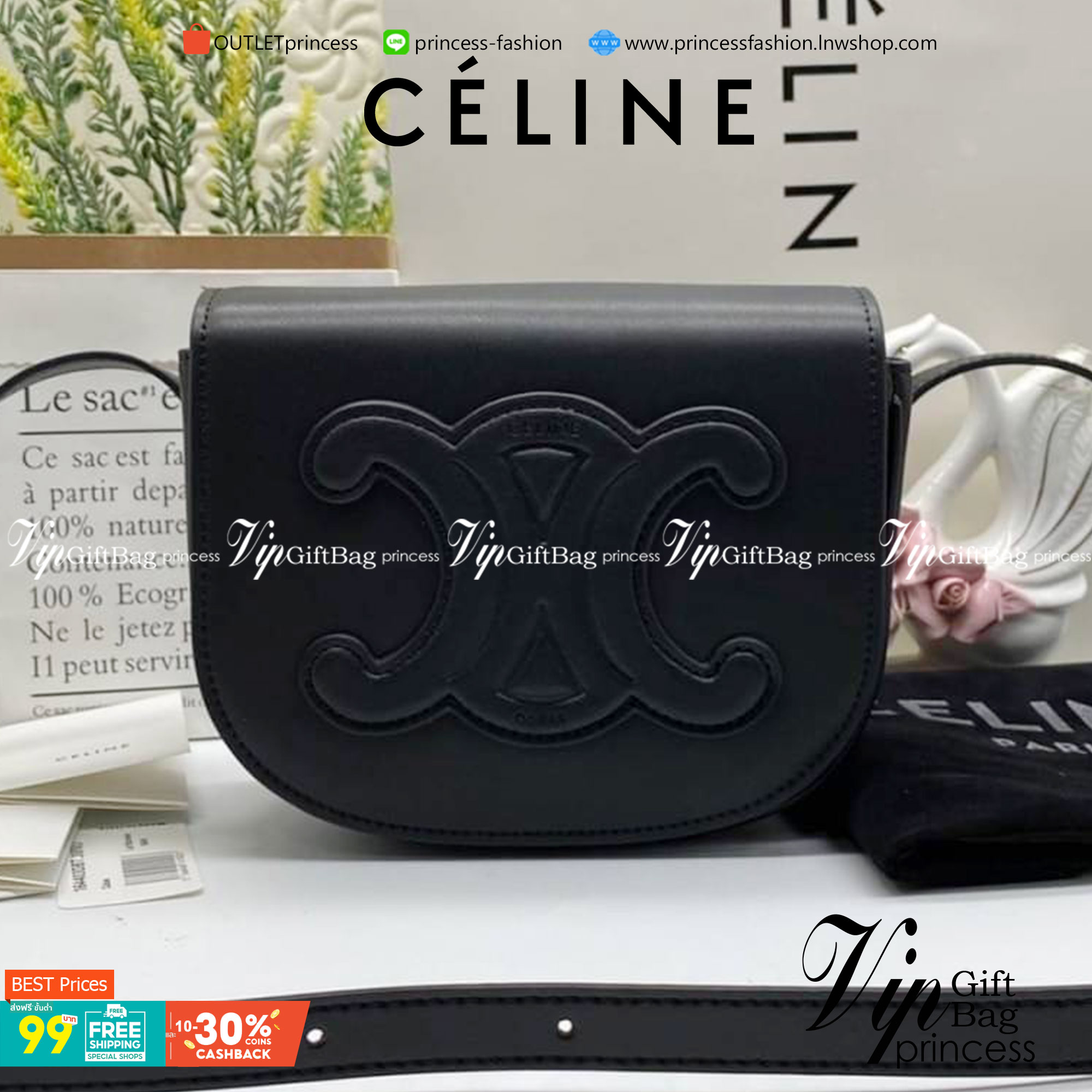 VIP 】CELINE FOLCO CUIR TRIOMPHE in Smooth Calfskin ใหม่ล่าสุดของแบรนด์CELINE ให้ลุคชิคแอนด์ชิล (GWP) พรีเมี่ยมกิ๊ฟ Limited Edition จาก CELINE PERFUME DUTY FREE COUNTER วัสดุหนังแท้ (Calfskin) ขนาดกระทัดรัด น้ำหนักเบา โดดเด่นด้วยดีไซน์โลโก้แบรนด์ที่ด้านหน้