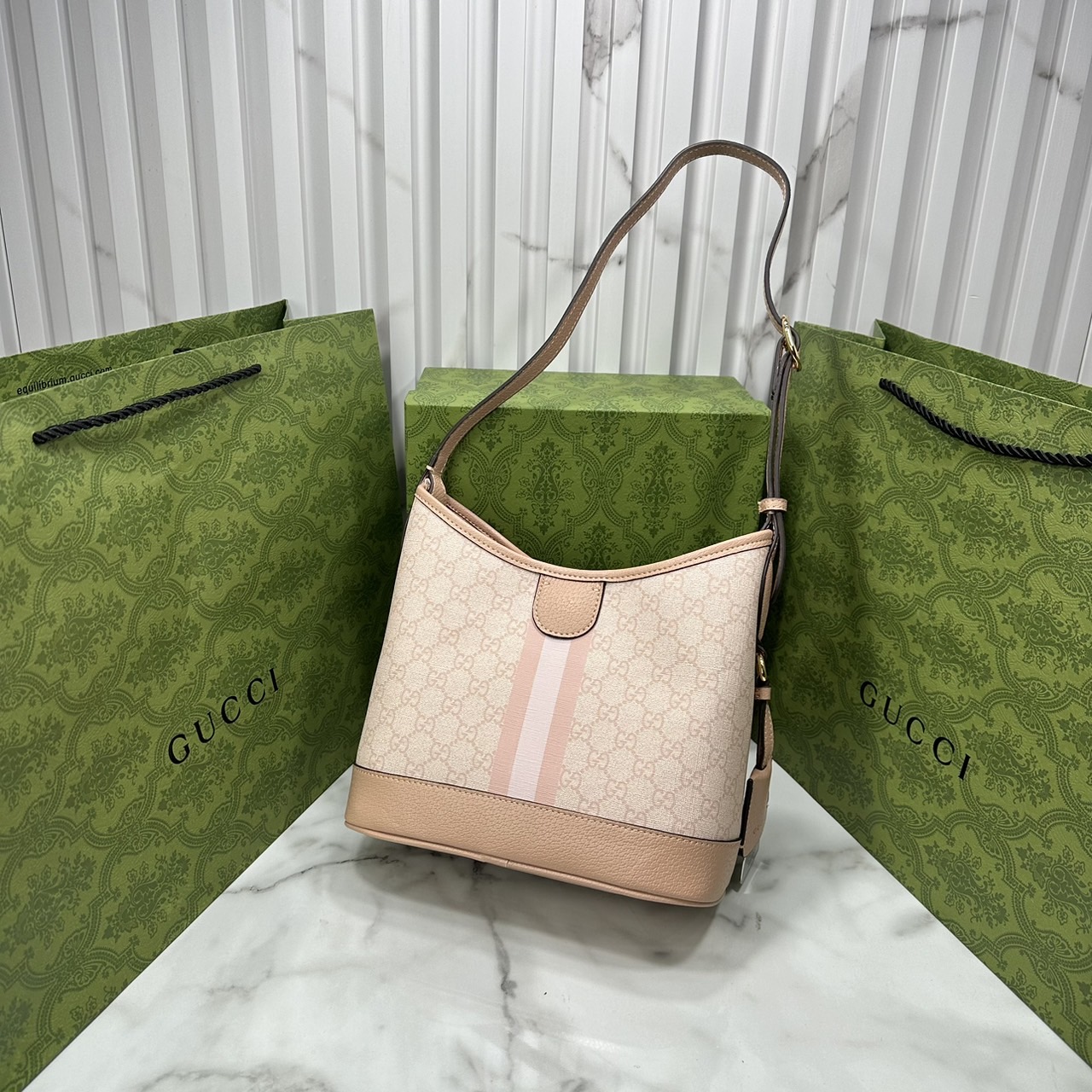 GUCCI OPHIDIA GG SMALL SHOULDER BAG Dusty Pink / Dusty Blue GG Supreme canvas กระเป๋าสะพายไหล่ สีใหม่พาสเทลสวยหวาน อะไหล่ทองหรูหรา