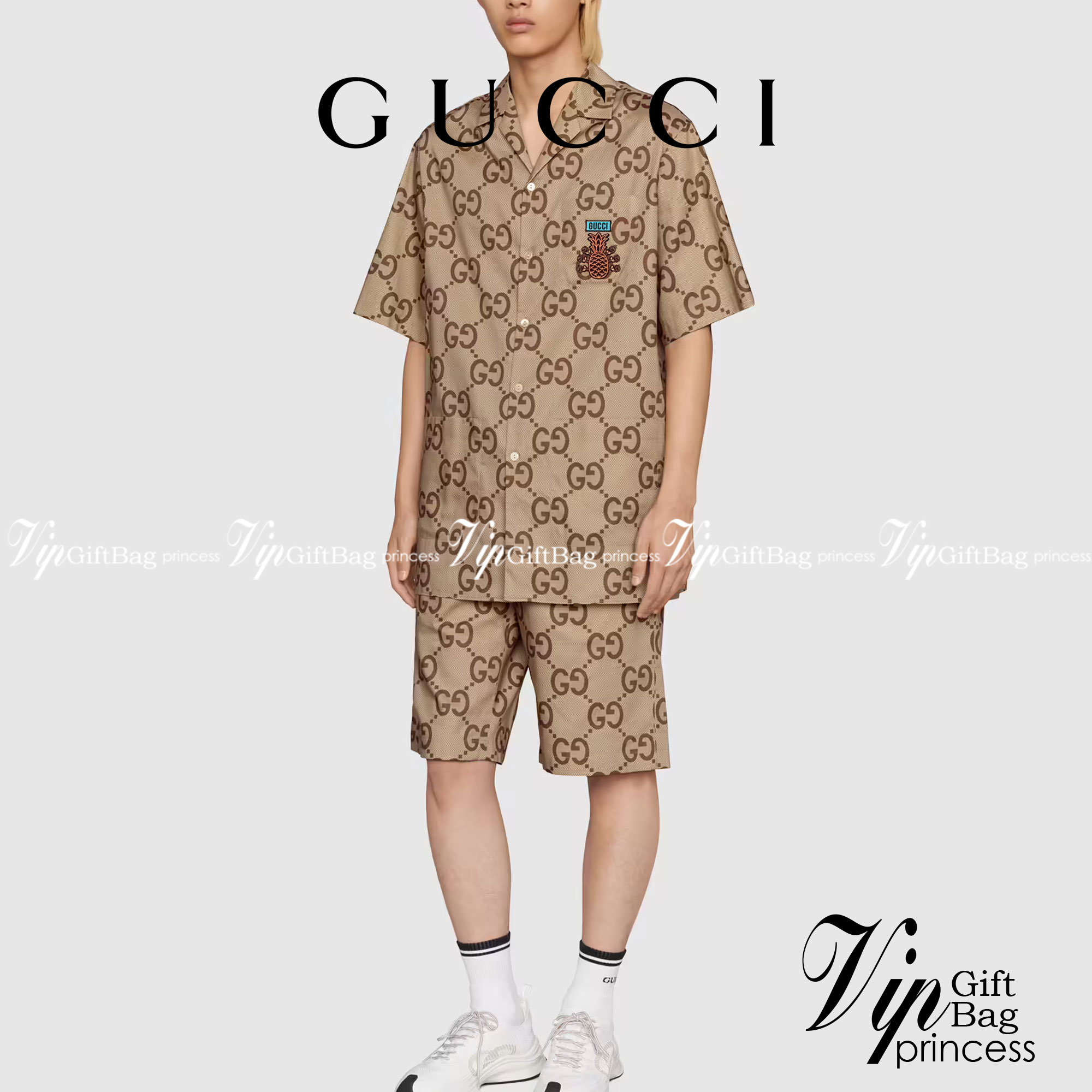 Gucci Pineapple GG canvas bowling shirt / Gucci Shirt พร้อมส่งที่ไทย ภาพสินค้าถ่ายจากงานขายจริง ใช้งานต่างประเทศได้