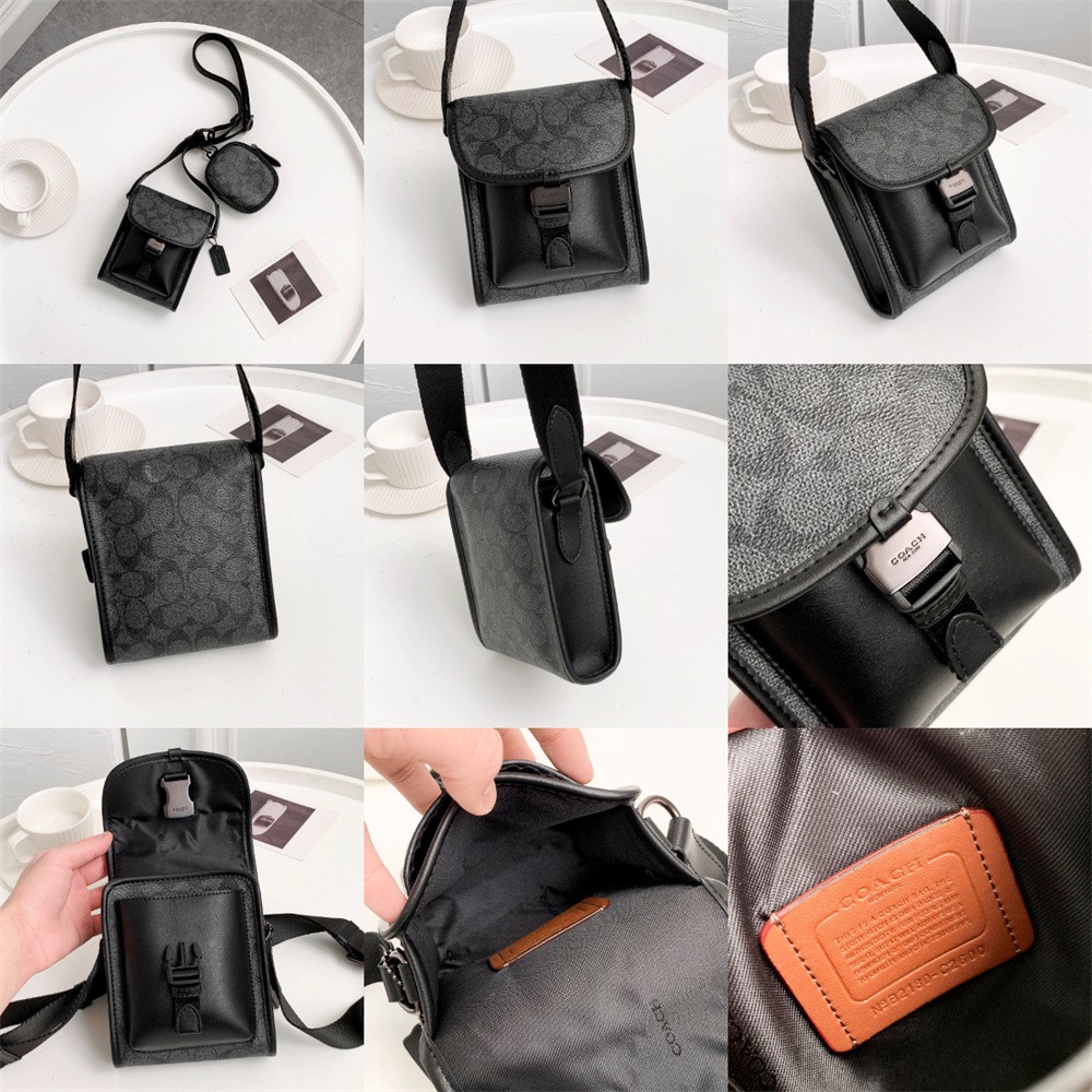 Coach C2600 Classic Logo Canvas Charter / COACH CHARTER NORTH/SOUTH CROSSBODY WITH HYBRID POUCH IN SIGNATURE CANVAS กลับมาเอาใจหนุ่มๆกันอีกครั้ง!! หล่อได้ไม่ซ้ำใคร กับไอเท็มสุดหรู กระเป๋าสะพายข้างรุ่นนี้ ดีไซน์ทรงกล่อง เรียบหรู วัสดุหนังแคนวาสสลับหนังแท้ 