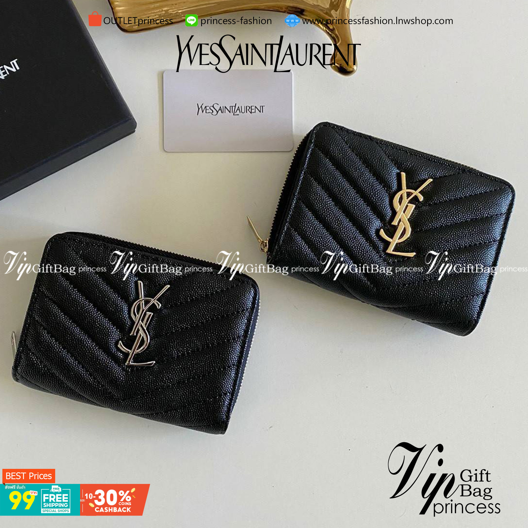 VIP GIFT 】หนังแท้ YSL Saint Laurent monogram compact zip short wallet มาแล้วจร้า ถามหากันเยอะมากๆ กระเป๋าสตางค์ใบสั้นที่ใส่แบงค์ ใส่บัตร ใส่เหรียญได้เยอะสุดๆ มีสองด้านซิปและพับ ใบเดียวครบจบเลย หนังสวยมาก ละเอียดสุดๆ