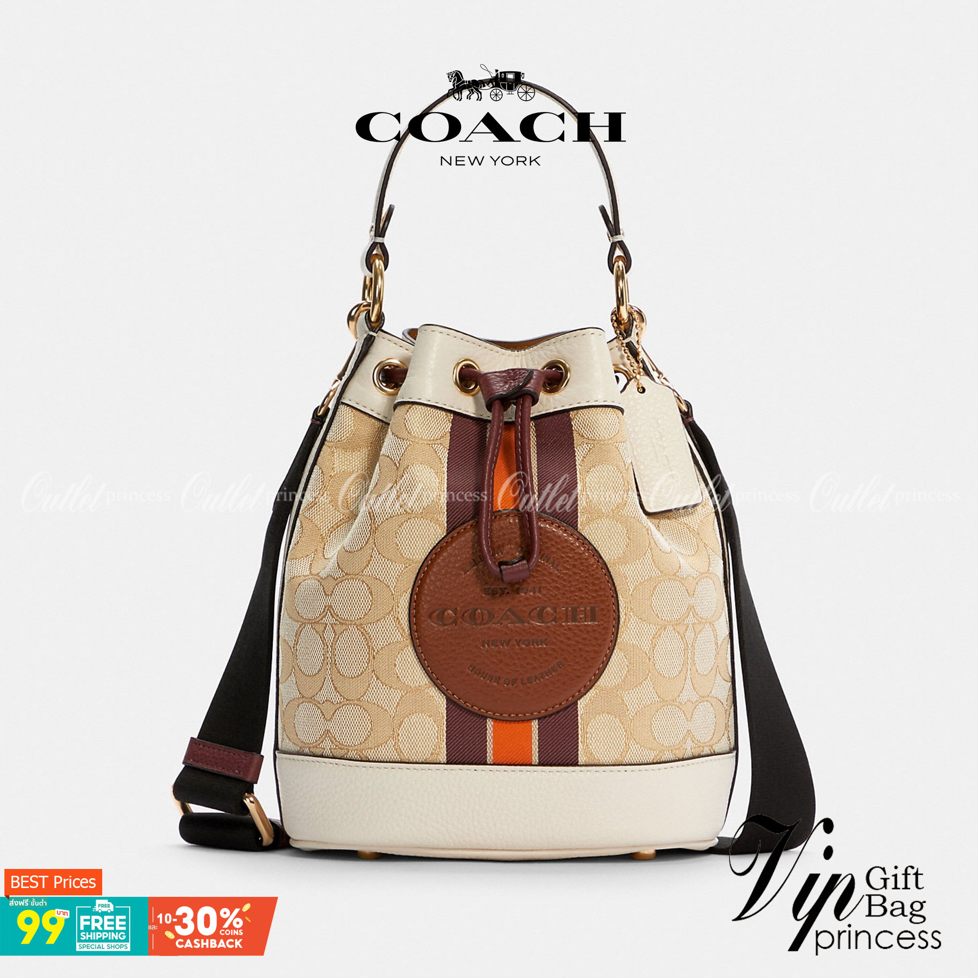 COACH C7084 DEMPSEY DRAWSTRING BUCKET BAG IN SIGNATURE JACQUARD WITH STRIPE AND COACH PATCH พี่สาวใบใหญ่สุดสวยมาแล้วจ้า!! กระเป๋าทรงถังไซส์ใหญ่ ที่สาวๆรอคอย ใช้งานง่ายด้วยการรูดหนังปิดรอบปากกระเป๋า ทุกอย่างลงตัวที่สุด!! โดดเด่นด้วยลวดลายสีสันที่ละมุนมาก ว