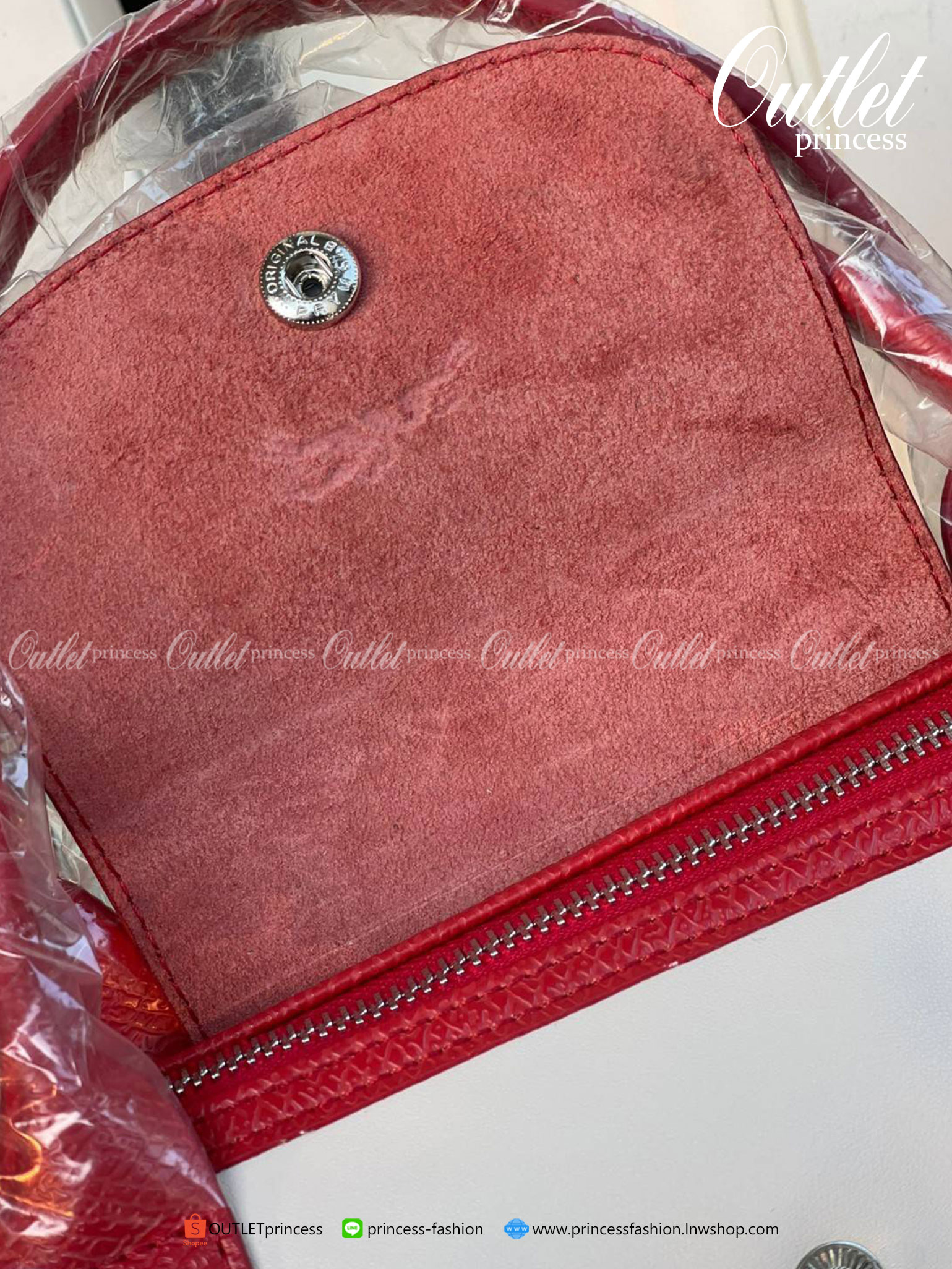 ของแท้ 100% LONGCHAMP LE PLIAGE CUIR MAKE A WISH TOP HANDLE BAG S Color: Red