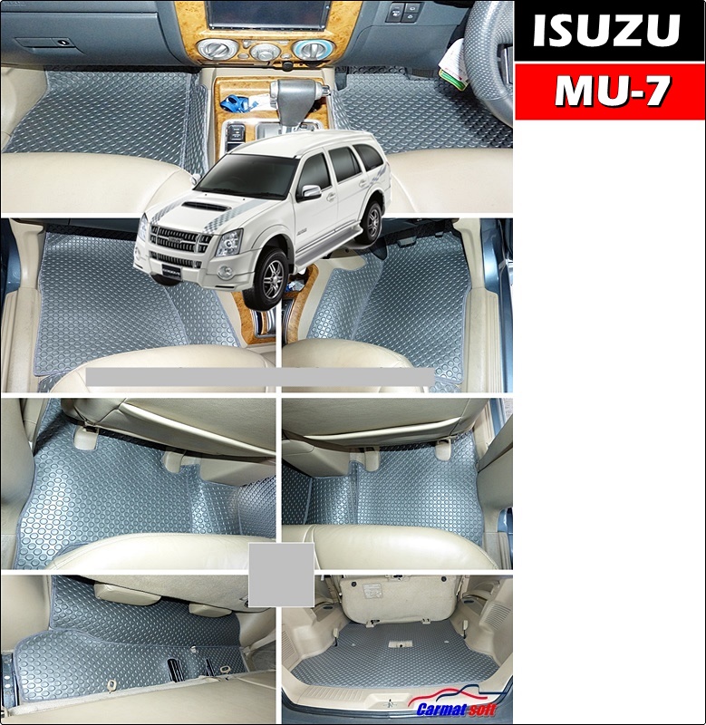 พรมปูพื้นรถยนต์ ISUZU MU-7 พรมลายกระดุม สีเทา เต็มคัน เข้ารูป ตรงรุ่นรถ