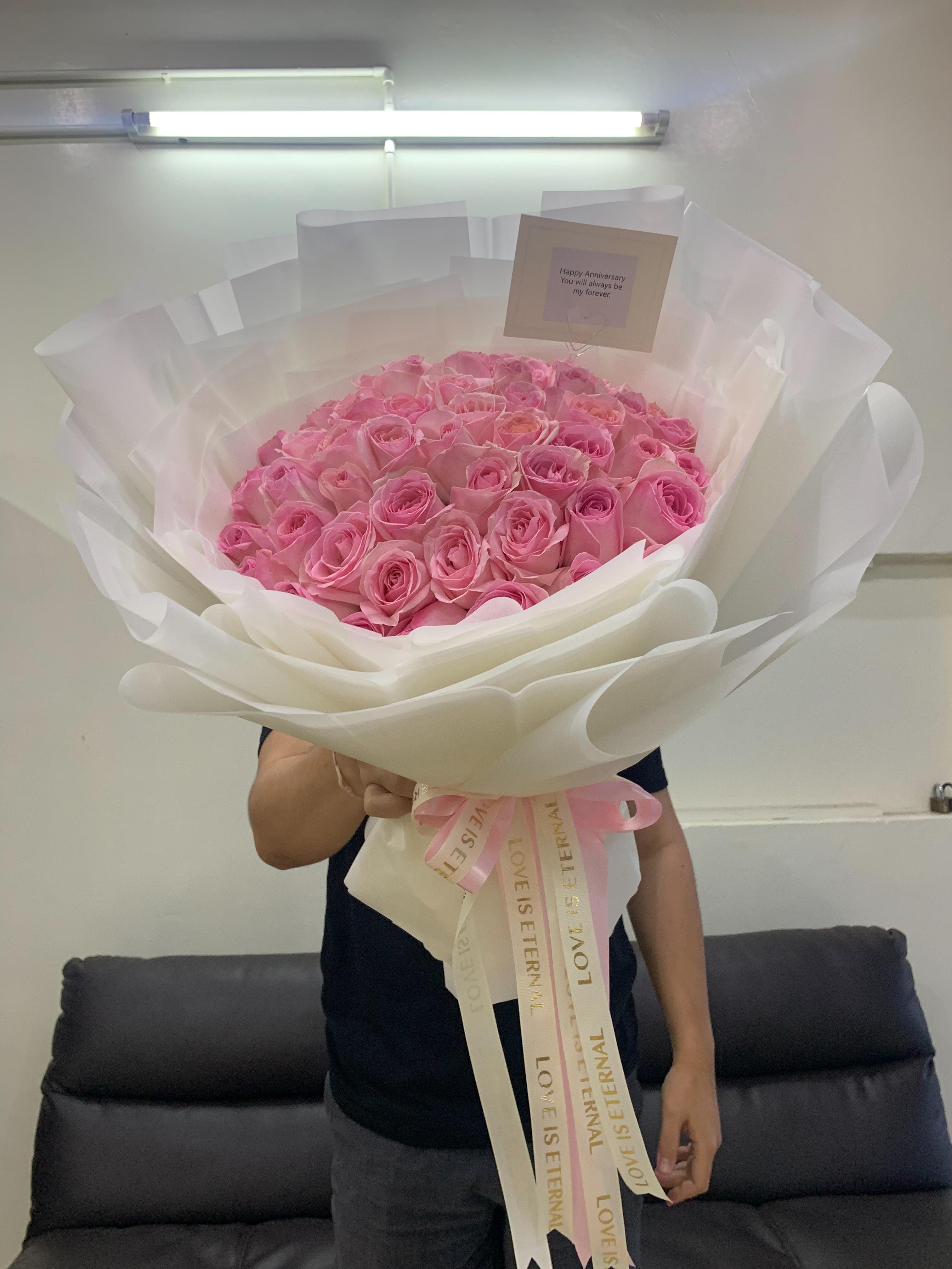 ช่อดอกกุหลาบชมพู50ดอก