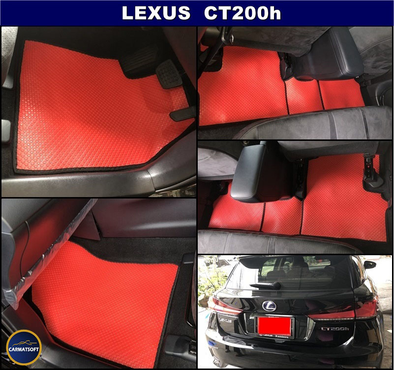 ยางปูพื้นรถยนต์ LEXUS CT200h แบบกระดุมเม็ดเล็กpvc สีแดงขอบดำ