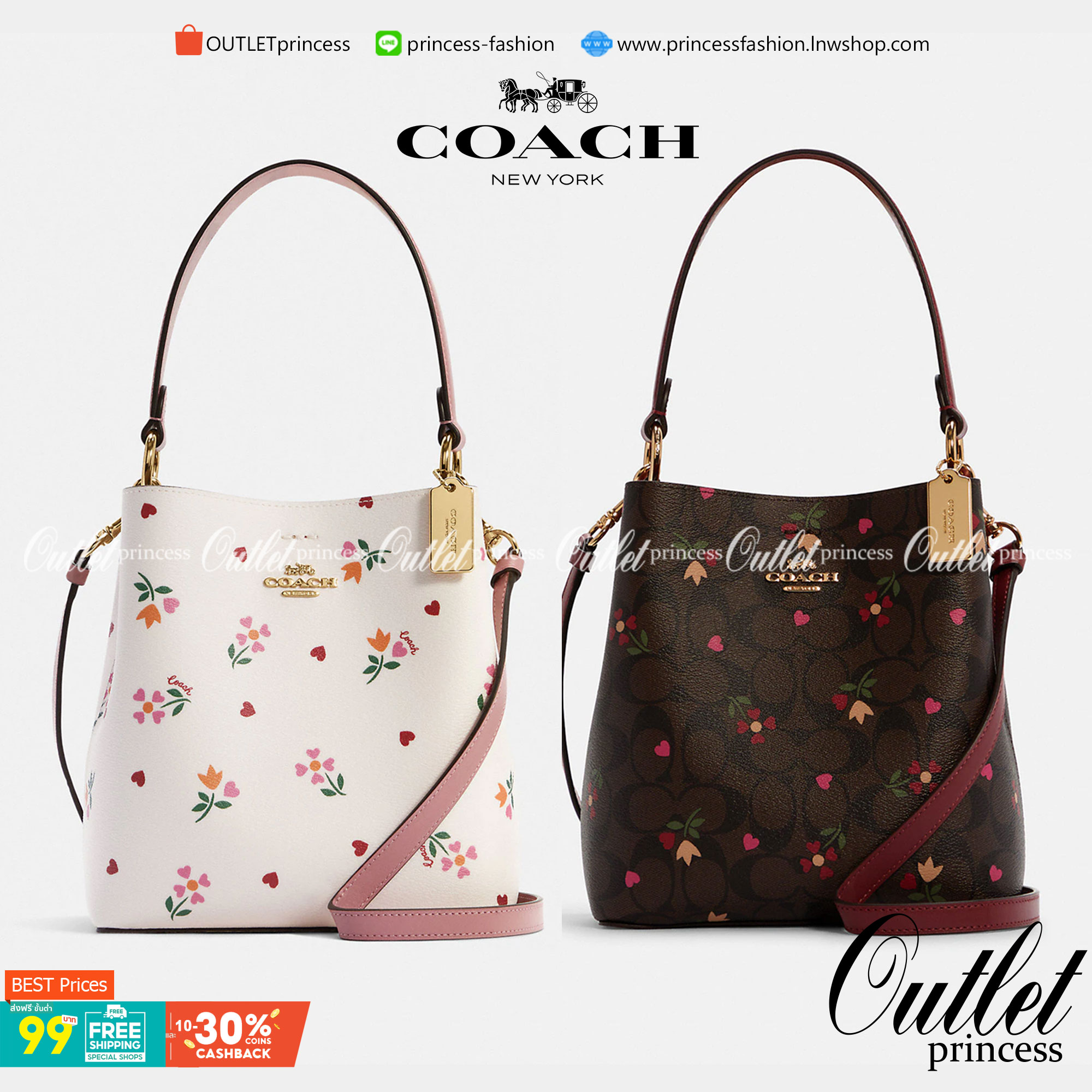 COACH SMALL TOWN BUCKET BAG WITH HEART PETAL PRINT(C7975//C7976)🌺💞กระเป๋าถือ กระเป๋าสะพาย ทรงฮิตยอดนิยมตลอดกาล>>ปริ้นลายดอกไม้รูปหัวใจมินิ น่ารักเกินเบอร์มาก🥰 ไม่ว่าจะออกมาคอลเลคชั่นไหนๆ ก็ครองใจสาวๆไปได้ทุกรุ่น/ วัสดุหนังแคน