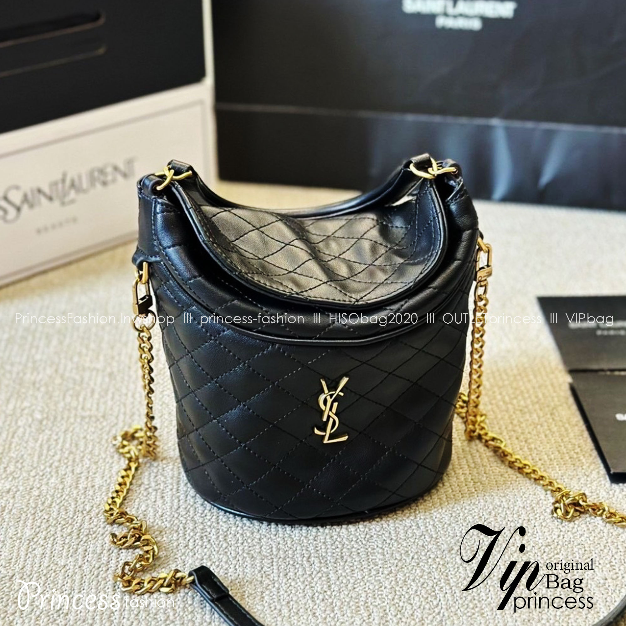 YSL mini Gaby lambskin bucket bag กระเป๋าสะพายทรงถัง งานหนังเต็มใบ สีดำอะไหล่ทองสวยคลาสสิก 🧡เกรดวีไอพี ไฮเอน