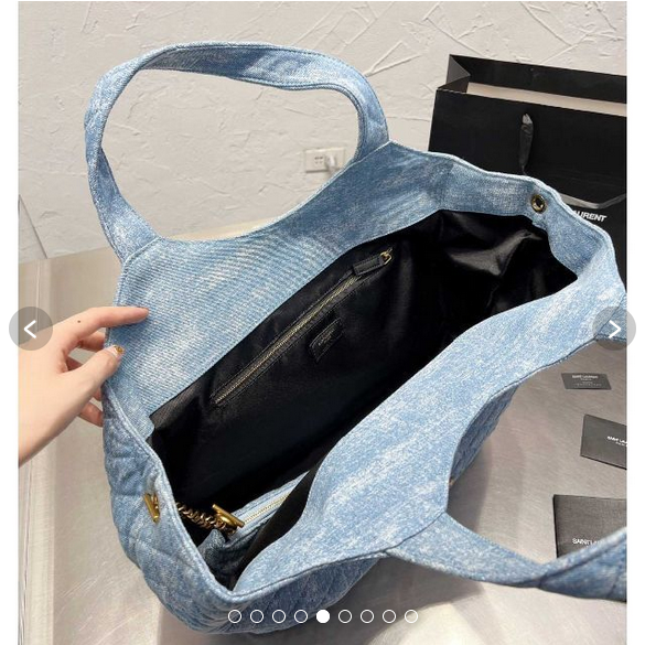 14" YSL icare maxi shopping Denim bag / YSL tote denim bag กระเป๋าไซส์ใหญ่ พร้อมใบเล็ก วัสดุเดนิมเย็บลายตาข่าย (Quilted Bag) ดีไซน์คล้ายตะกร้าช็อปปิ้ง โฉบเฉี่ยวกว่าหลายระดับด้วยการประดับฮาร์ดแวร์ทองเหลืองในตัวอักษร YSL สะดุดตา มอบสไตล์เรียบง่ายแต่คลา