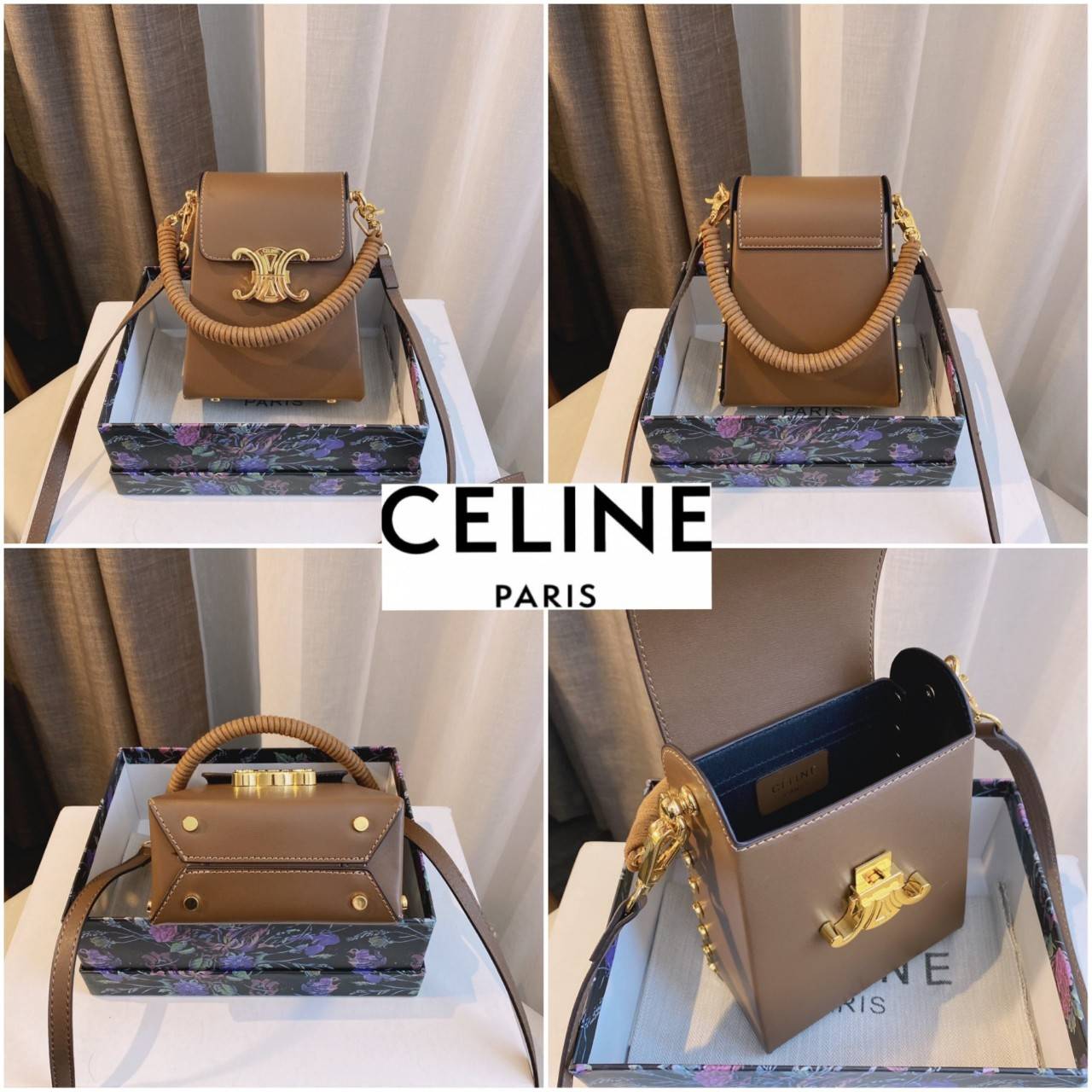 พรีเมี่ยมกิ๊ฟแท้ 100% 】พร้อมส่งที่ไทย!! CELINE BOX CROSSBODY BAG (GWP) พรีเมี่ยมกิ๊ฟ Limited จาก CELINE HAUTE PARFUME DUTYFREE COUNTER วัสดุหนังแท้เรียบเงา หนังสวยอยู่ทรง ประดับด้วยหมุด อะไหล่ทองทั้งใบ ปิดปิดด้วยตัวบีบสัญลักษณ์แบรนด์