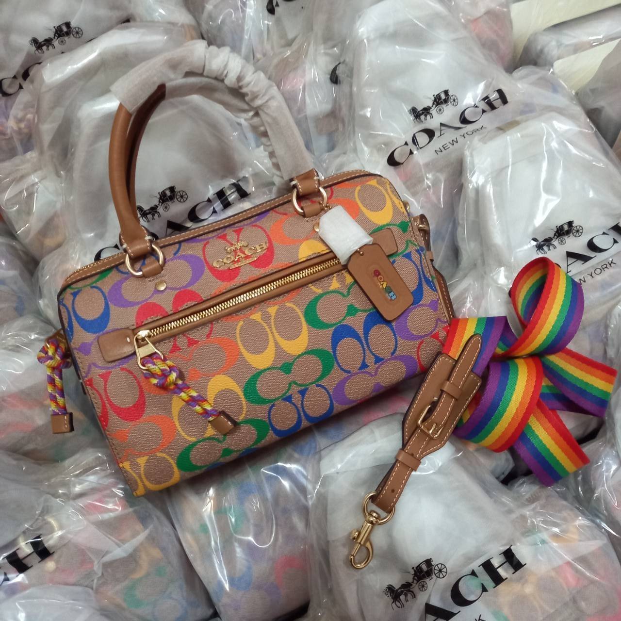 COACH ROWAN SATCHEL IN RAINBOW SIGNATURE CANVAS (COACH C4396)🌈 คอลเลคชั่นที่มาแรงที่สุด ร้อนแรงได้อย่างไม่มีแผ่วลงเลยสักนิด! โดดเด่น สดใส สะดุดตา🌈 ระดับตัวTOP ต้องยกให้เธอเลย กับ COACH ทรงหมอน 10" คอลเลคชั่นนี้// วัสดุหนังแคนว