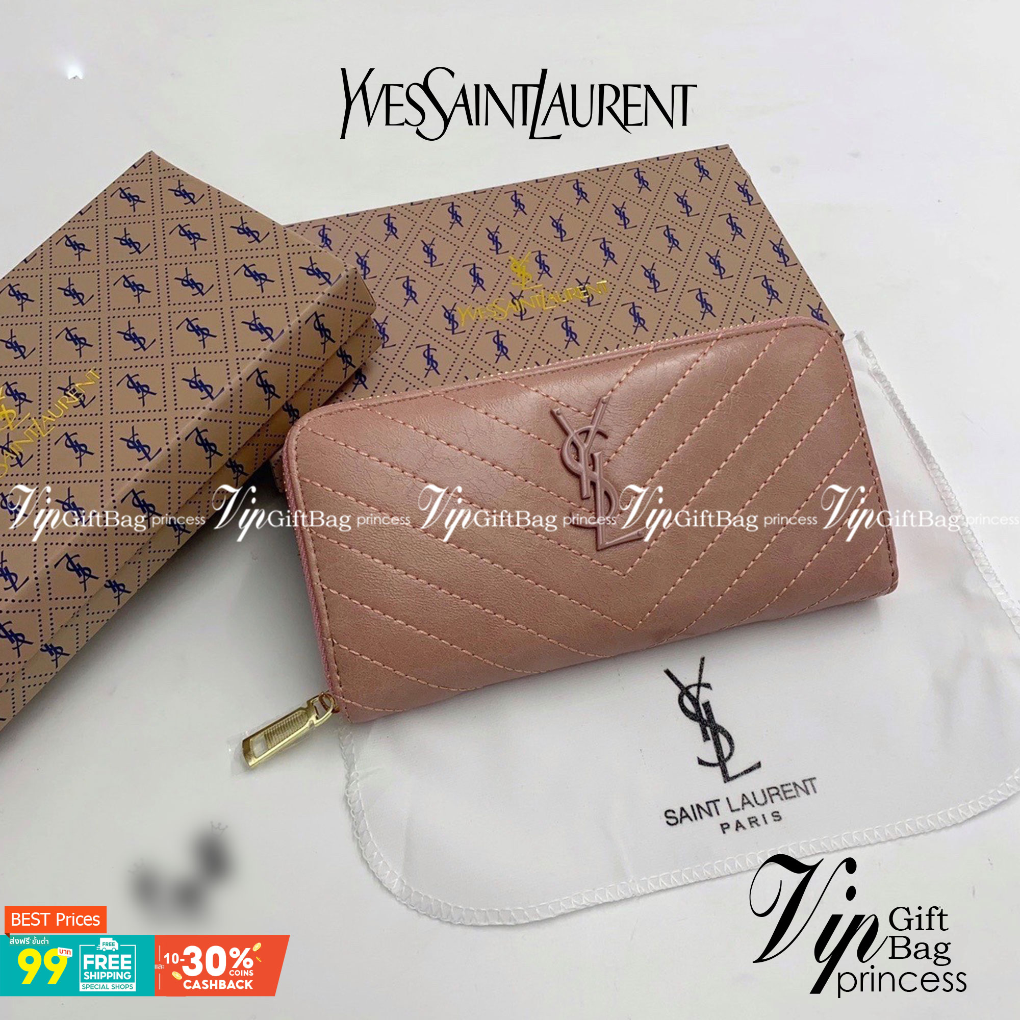 YSL Yves Saint Laurent Zip Around Long Wallet กระเป๋าสตางค์ทรงยาวซิปรอบ งานสวยหนังดี งานปั้มแบรนด์ทุกจุด มีช่องใส่บัตรให้เยอะมากถูกใจสาวๆแน่นอน ใช้งานง่าย สวยหรูดูแพง ราคาสุดคุ้มเลยค่าา