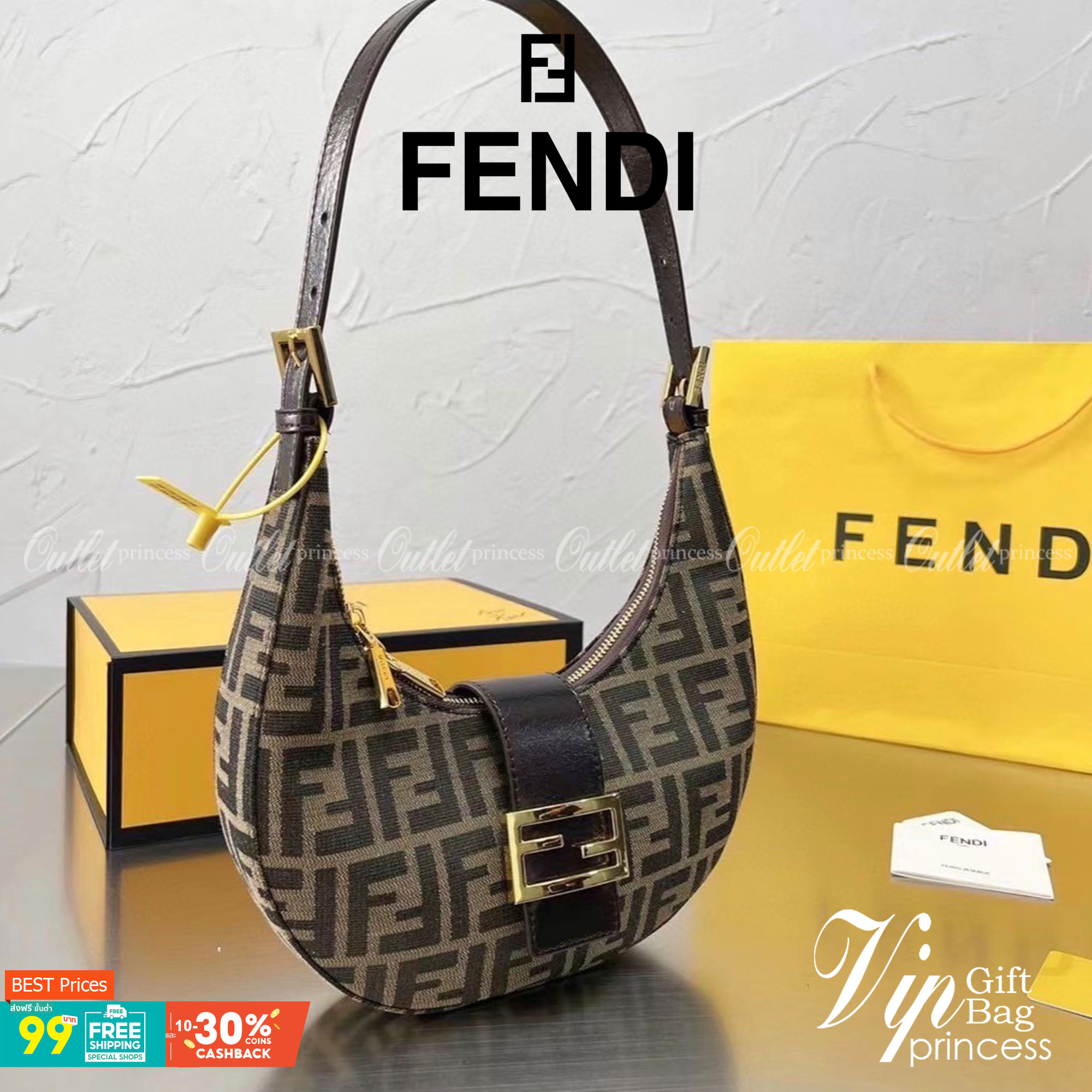 VIP GIFT 】Fendi Vintage Bag กระเป๋าสะพาย fendi มาใหม่ งานซิป วัสดุผ้าทอลายฟินดิอะไหล่สีทอง งานสวยดีไซน์เรียบหรู สวยตรงปกไม่จกตา อะไหล่ปั๊มทุกจุด สวยเก๋มากค่ะ