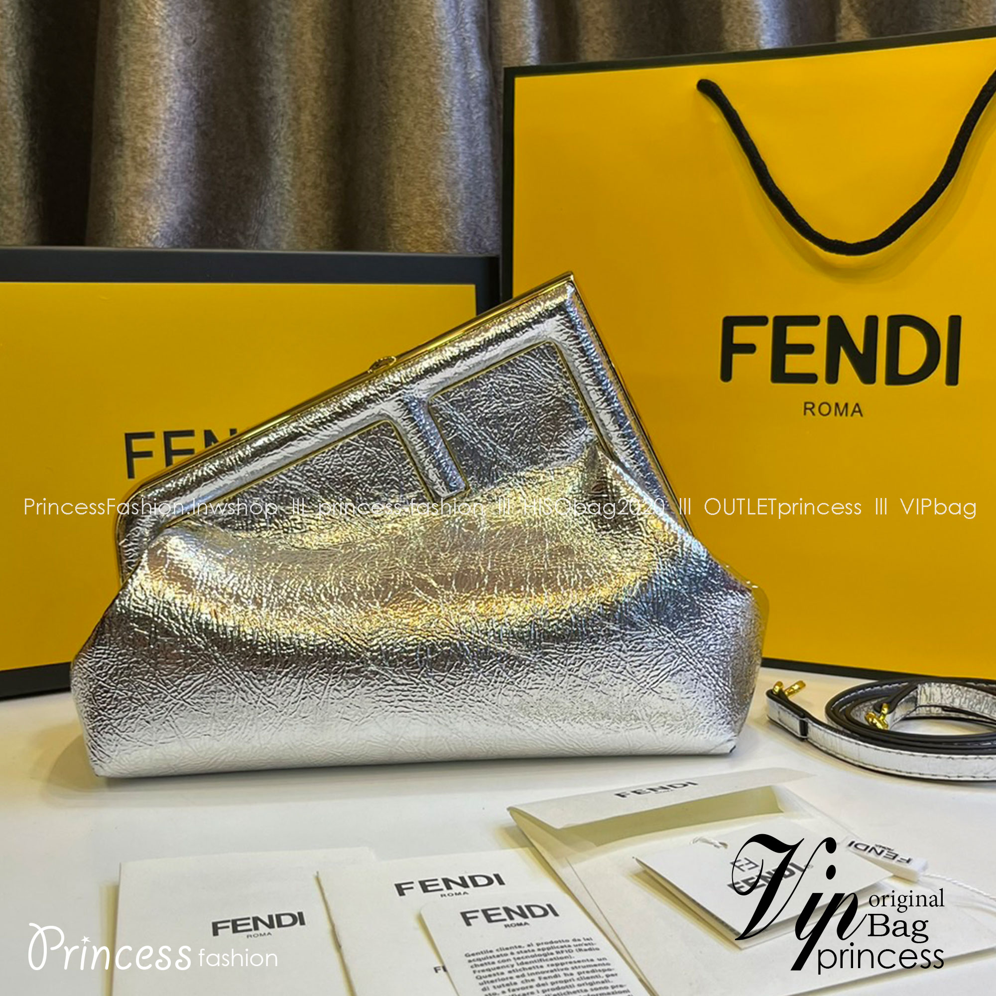 พร้อมส่ง 6 สี FENDI First Midi bag กระเป๋าทรงคลัชมาพร้อมสายสะพาย รูปลักษณ์สวยงามทันสมัย 🧡 เกรดออริจินอล 1:1 สลับแท้ ใช้งานต่างประเทศได้