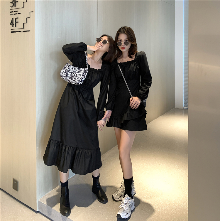 พร้อมส่ง 🦄 Twin black dress เดรสแขนยาวคอเหลี่ยมสม็อคอก (IN35716)