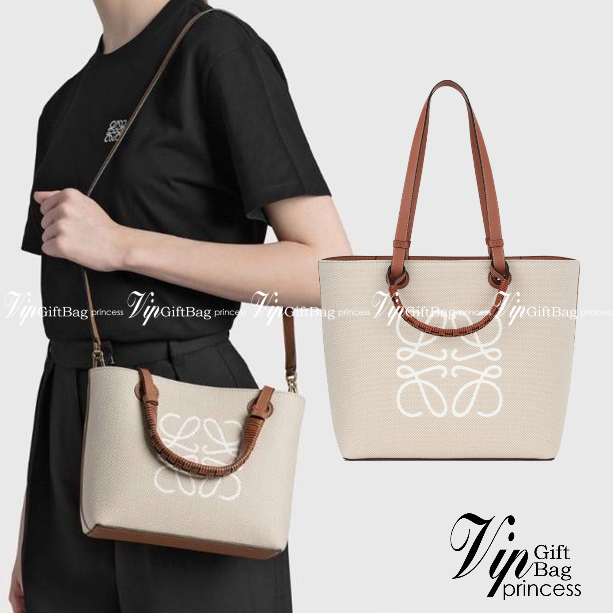 Loewe Anagram leather canvas tote bag / Loewe Tote Bag กระเป๋าโท้ทน้องใหม่ วัสดุทำจากหนังแคนวาส ใช้งานทนทาน ออกแบบมีสายสะพายไหล่และหูหิ้ว เรียกว่าใช้งานได้แบบ 2 in1 งานสวยล้ำ ไม่ซ้ำใคร ปักโลโก้ Anagram ที่ด้านหน้า เปิด-ปิดด้านบนด้วยเชือกผูก ด้านในมีช่องสำ