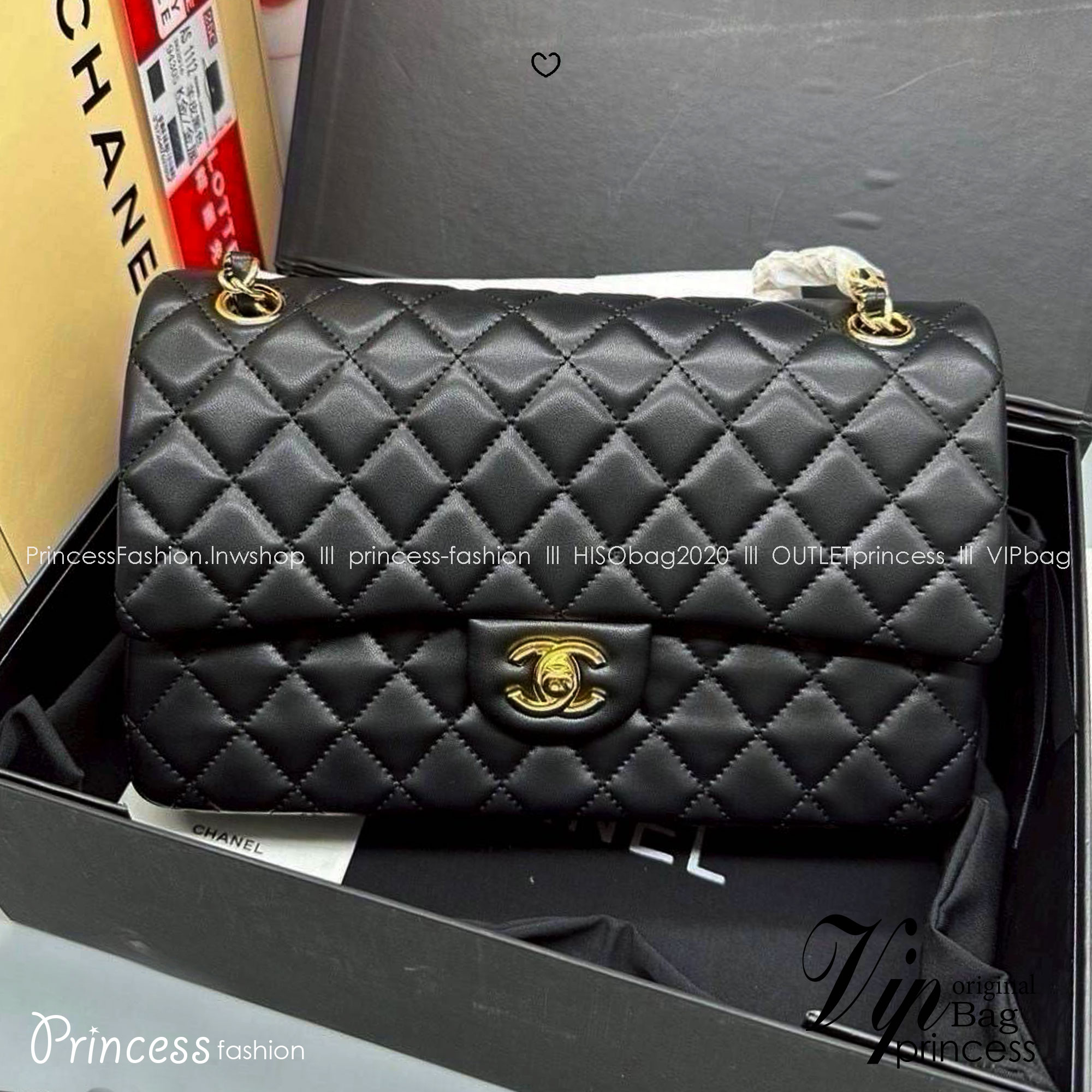CHANEL Classic Bag 25cm สวยตัวแม่ต้องมี กระเป๋าสะพายข้างสีดำหนังเรียบ รูปทรงคลาสสิค หรูหรา เปิด-ปิดกระเป๋าด้วยตัวบิดล็อค