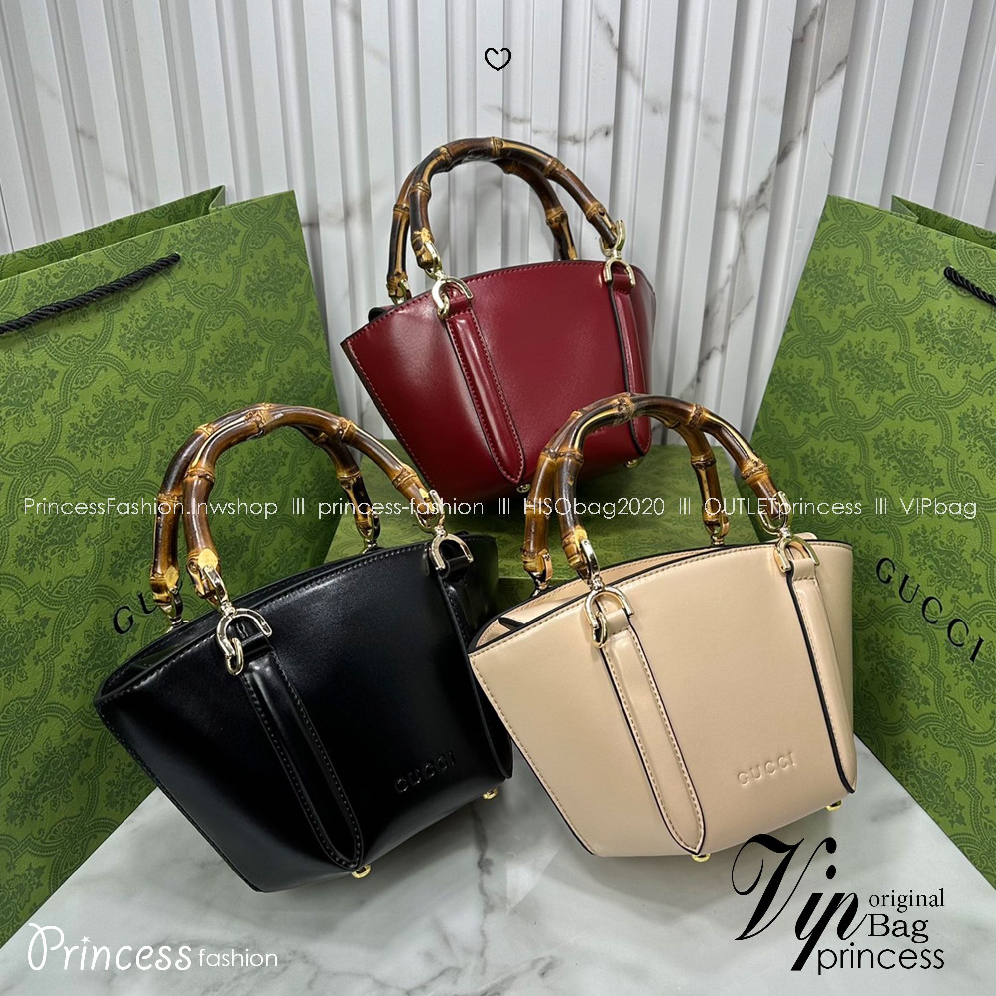 GUCCI Mini bamboo top handle tote bag กระเป๋าสะพายทรงตะกร้า หูจับลายไม้ไผ่ตัดสีได้อย่างลงตัว ถือแล้วดูขับผิวสวยงาม งานหนังแท้หนังเงาดูแพง ให้ความรู้สึกถึงงานฝีมือที่โดดเด่น ด้วยฐานทรงหกเหลี่ยม พร้อมส่งที่นี่ก่อนใคร รีบจับจองเลยน้า