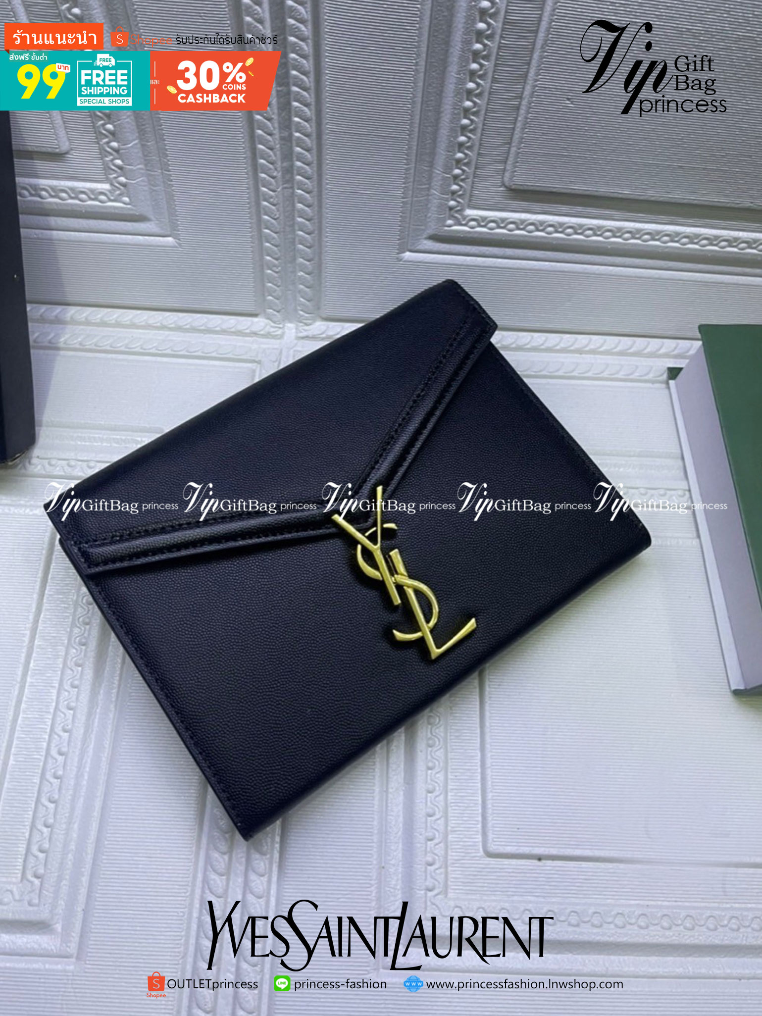 VIP 】YSL SAINT LAURENT Cassandra Chain Envelope Flap Bag กระเป๋าสะพายทรงแมสเซนเจอร์ น้อยแต่มากต้องยกให้รุ่นนี้เลยค่ะ มาพร้อมสายโซ่ทอง งานเปิดหน้าอะไหล่ทองสุดหรู วัสดุหนังแท้ Calfskin ทรงสี่เหลี่ยมหนังสวยหรูอยู่ทรงเปิดปิดด้วยฝาปิดโลโก้แบรนด์อะไหล่ทอง ภายใน