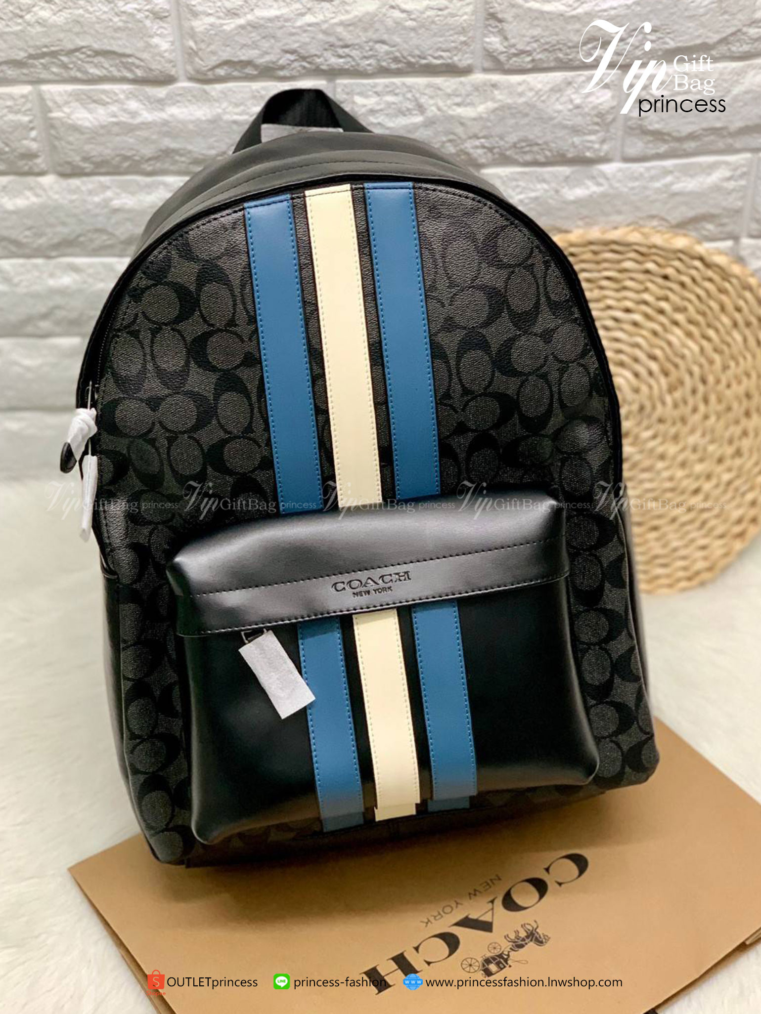 ของแท้ 100% COACH CHARLES BACKPACK IN SIGNATURE WITH VARSITY STRIP ((26066))