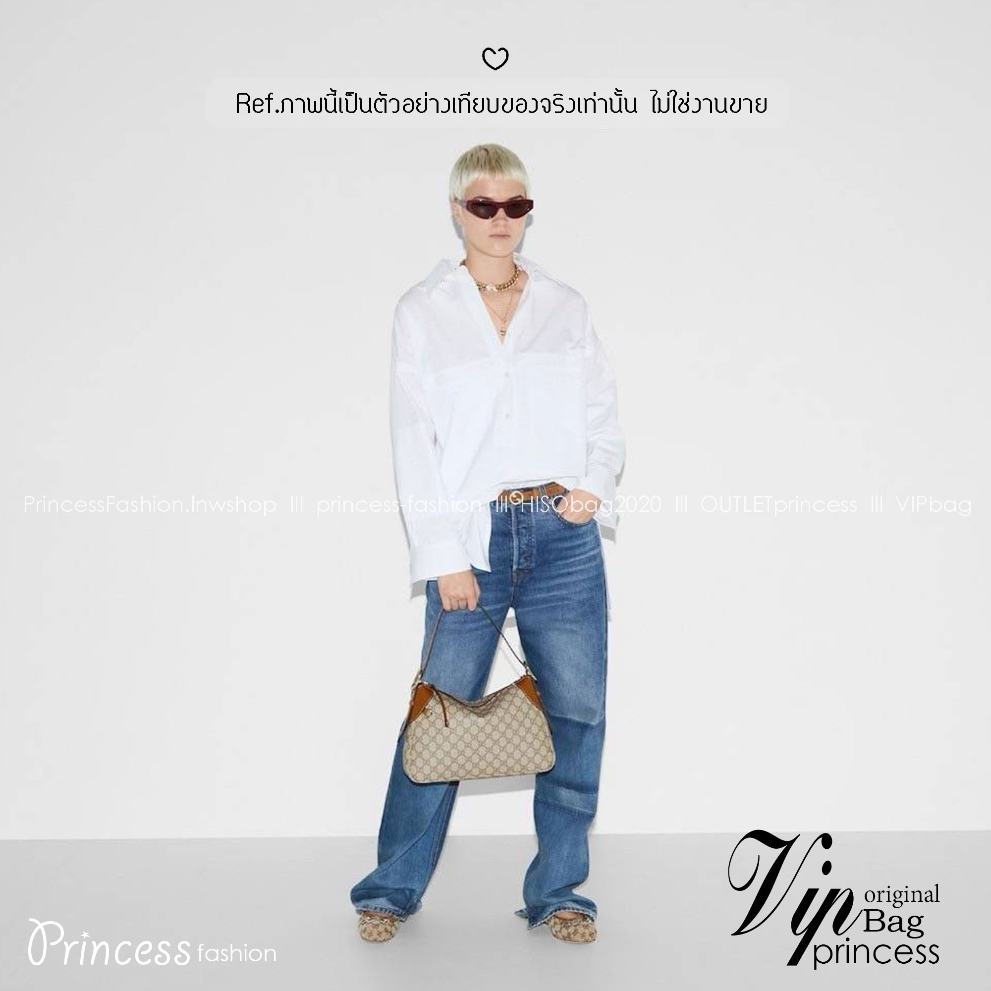 สลับแท้ GUCCI GG Emblem medium shoulder bag กระเป๋าสะพายทรงใหม่สวยคลาสสิค เกรดหนังแท้ แคนวาสแท้ พิมพ์ลายคมชัด 🤍 เกรดออริจินอล สลับแท้