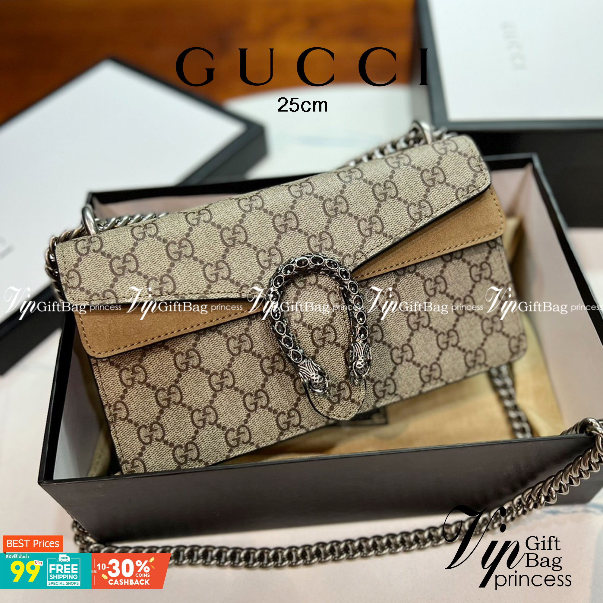 25CM หนังแท้ GUCCI Dionysus GG Supreme mini bag ฮอตไอเท็ม รุ่นนี้ขายดีขายหมด สวยหรู คุณหนู ผู้ดีมาก!! นานๆ มาจะมาน้าา รุ่นหายากค่ะ กระเป๋าสะพายข้าง ดีไซน์อยู่ทรง ขนาดกำลังสะดวกใช้สำหรับสาว วัสดุหนังแท้เต็มใบ ภายในแบ่งสัดส่วนได้เป็นอย่างดี งานจริงดีงาม สาว