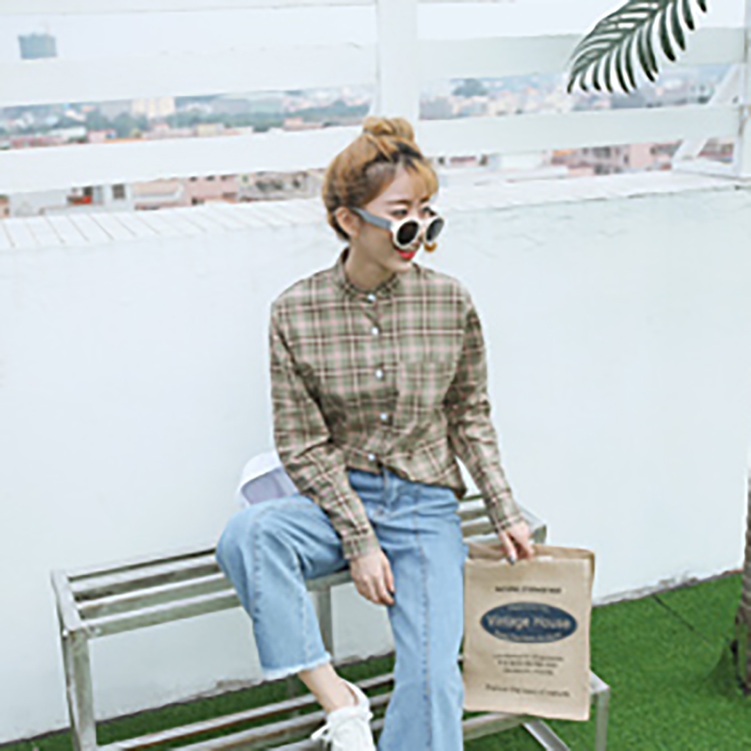 พร้อมส่ง 🧁 Emilia top เชิ้ตลายสก็อตสีเขียวทรงสวย (IN32395)