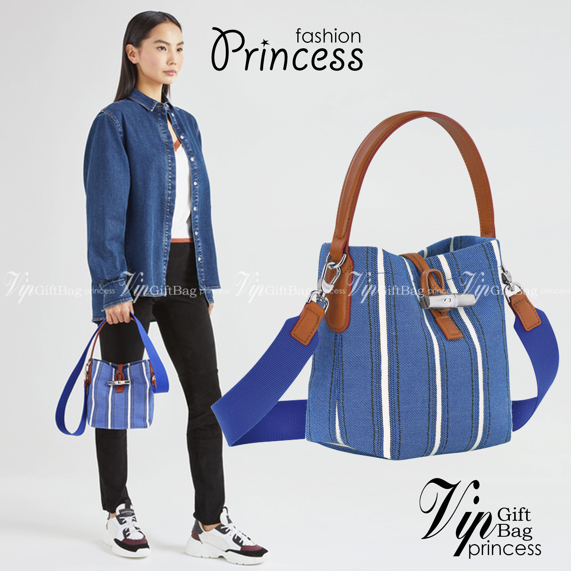 LONGCHAMP ROSEAU ESSENTIAL RAYÉ Bucket bag S - Blue สำหรับใครที่ต้องการกระเป๋าแบบใช้งานได้ในหลาย ๆ โอกาส สีสันกระเป๋าสามารถแมทช์ได้ง่ายกับเสื้อผ้า Longchamp รุ่นนี้สามารถตอบโจทย์ เป็นกระเป๋าที่ขนาดกำลังพอดี