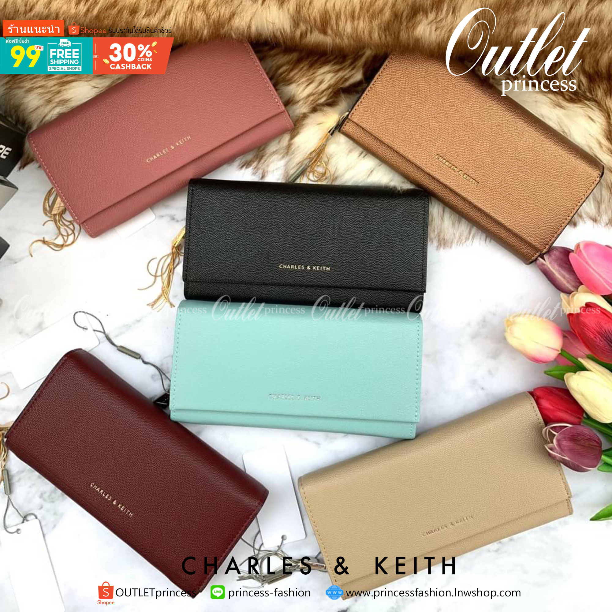ของแท้ 💯% CHARLES & KEITH METAL TASSEL CLASSIC LONG WALLET กระเป๋าเงินใบยาวรุ่นพู่ยอดฮิต!! หนังพิมพ์ลายคาร์เวียร์ใช้ทน ด้านหลังมีช่องใส่บัตร/แบงค์ได้