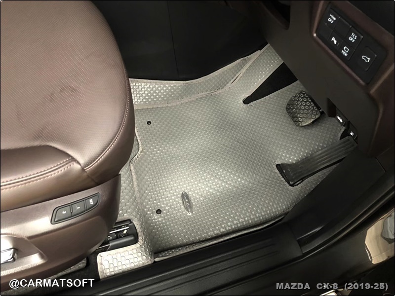 พรมกระดุมเม็ดเล็ก MAZDA CX-8 (2019-25) สีเทา +แผ่นท้าย +ปิดหลังเบาะ เต็มคัน